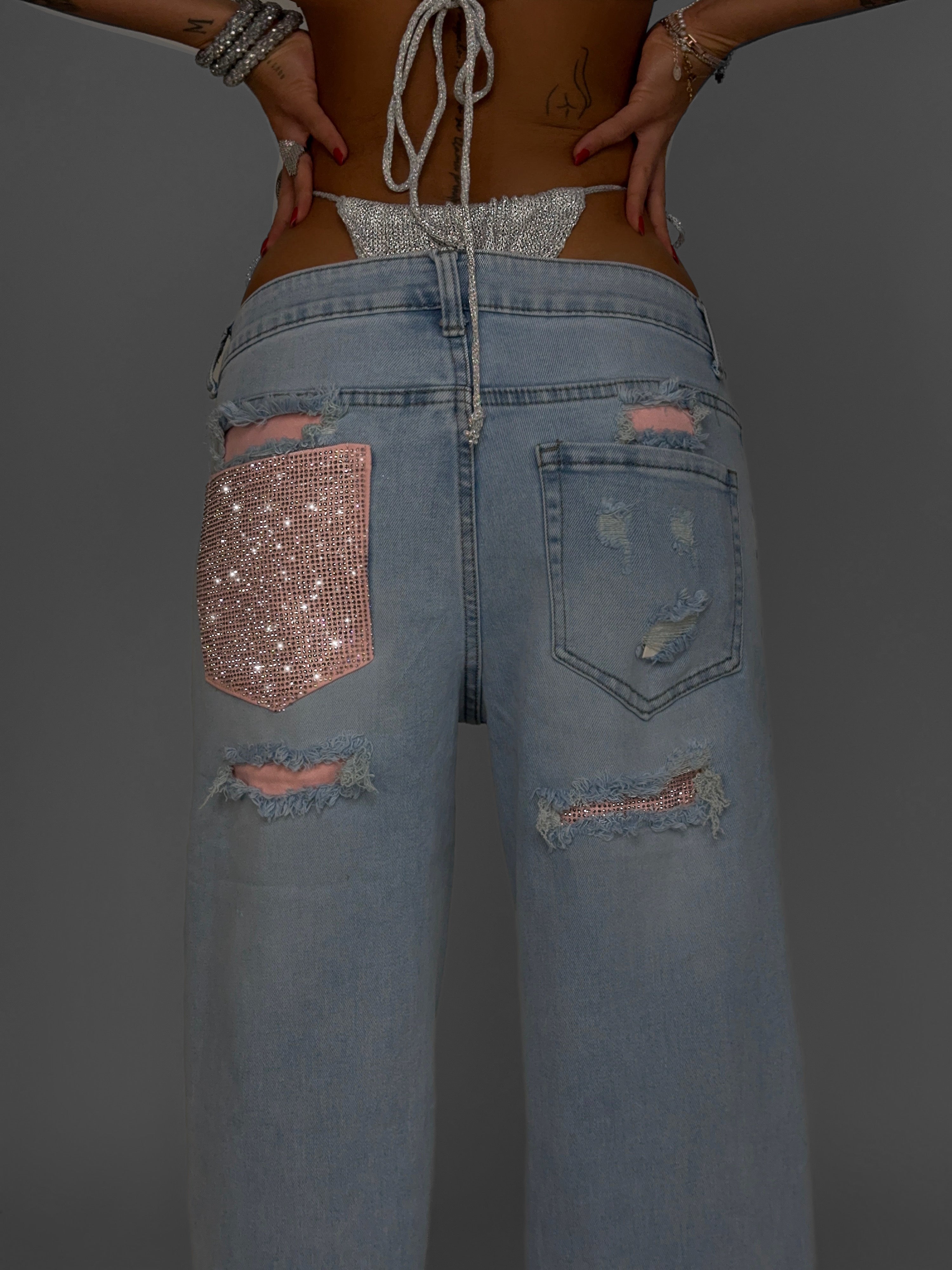 Jeans Glitter Pocket-Pink