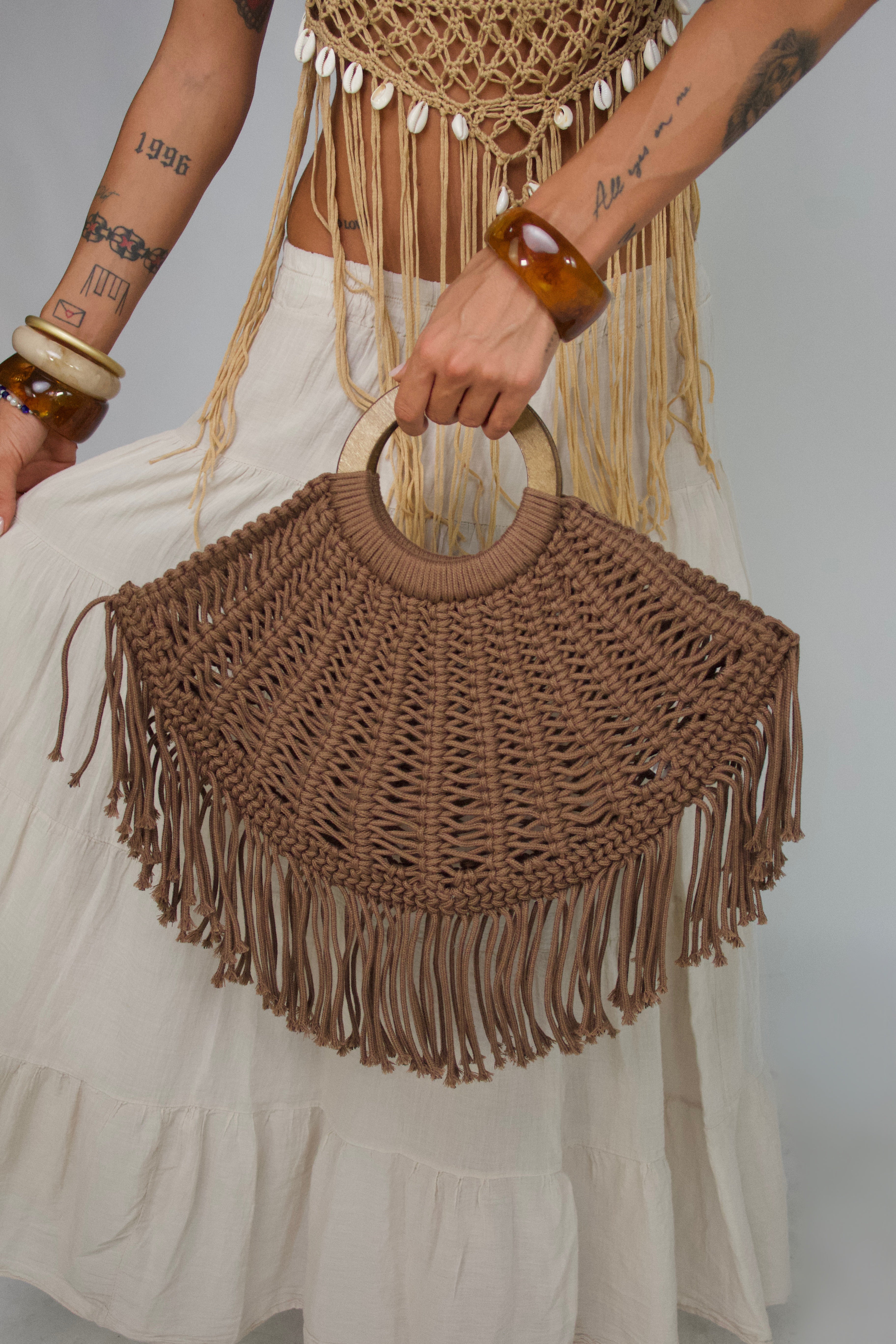 Borsa Fringe Tote-Brown