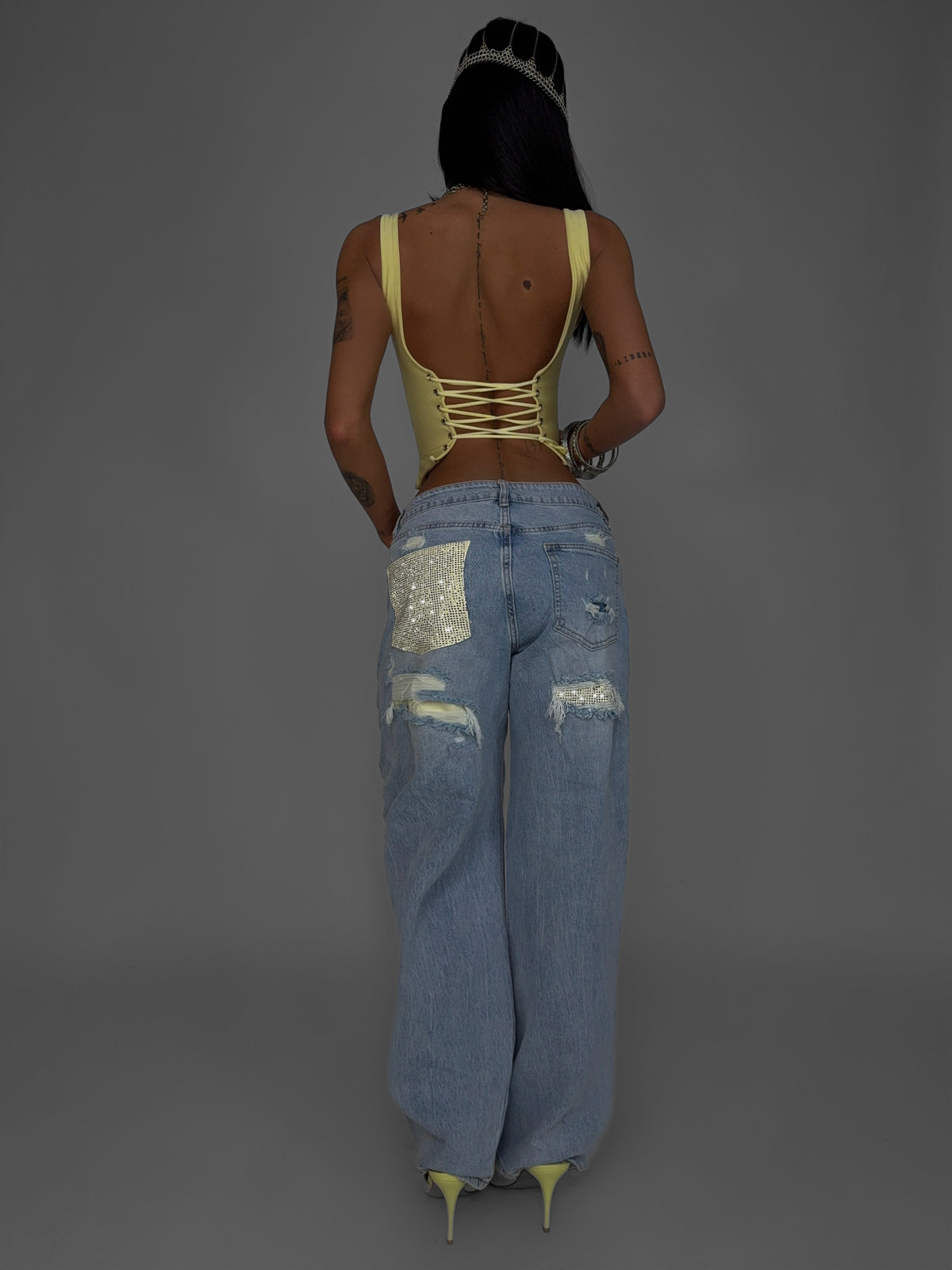 Glitter Pocket Jeans - Yellow