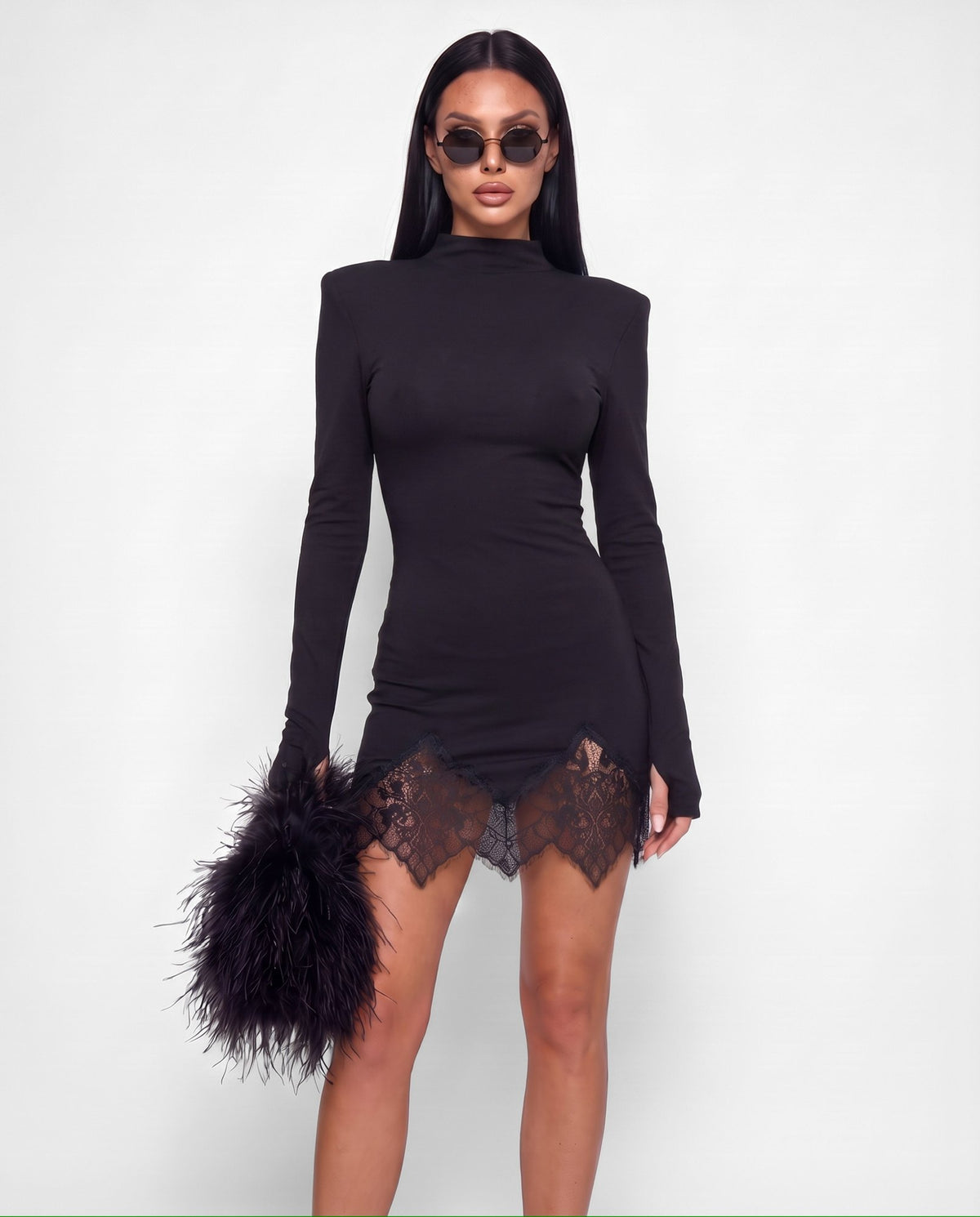 Abito Lace Hem-Black