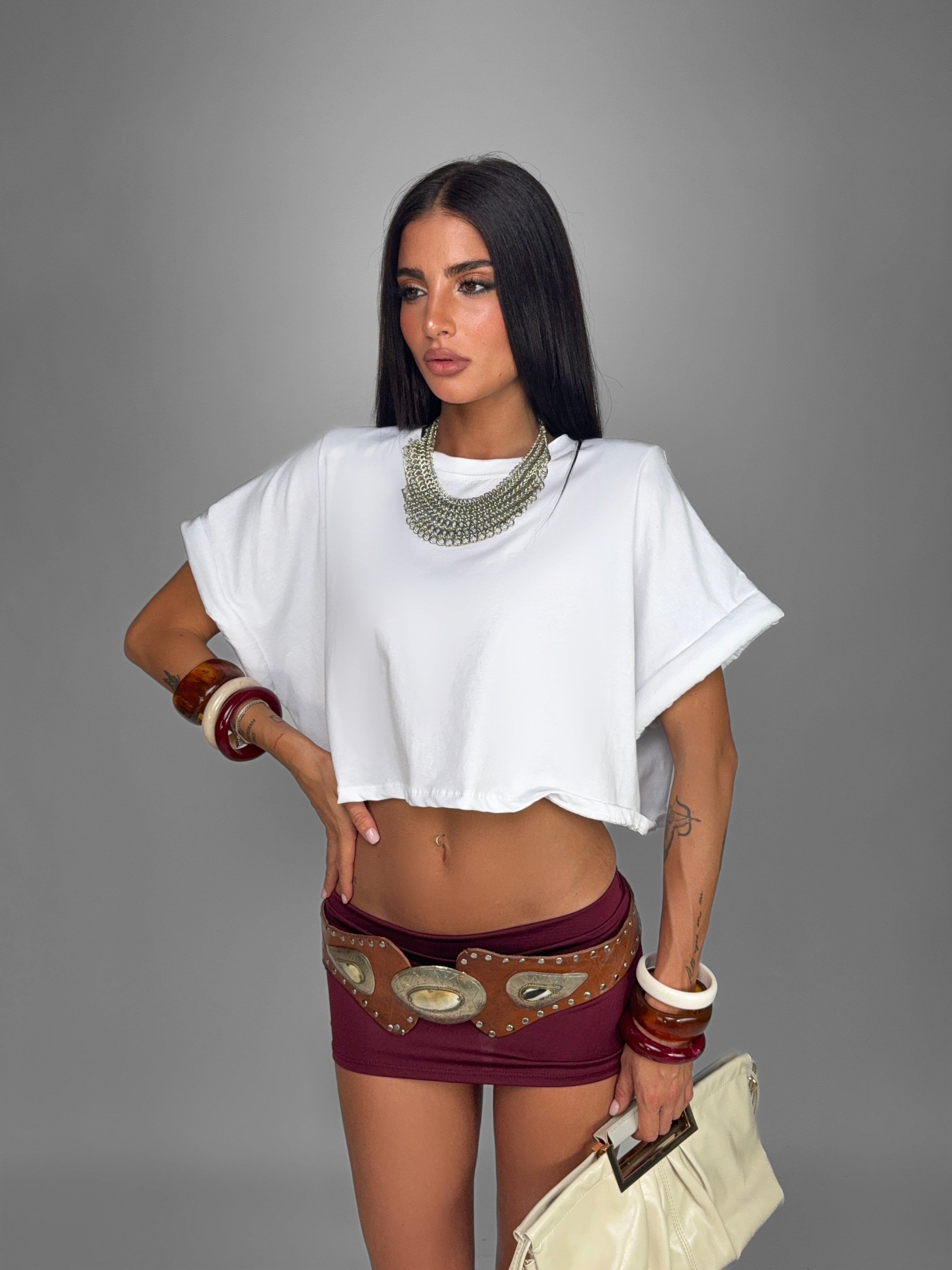 Maglia Structured Crop-White