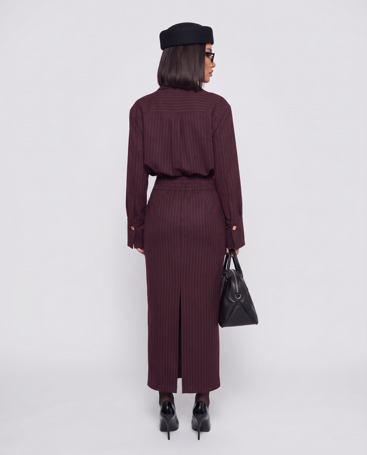 Coord Set Pinstripe Skirt-Cherry Red