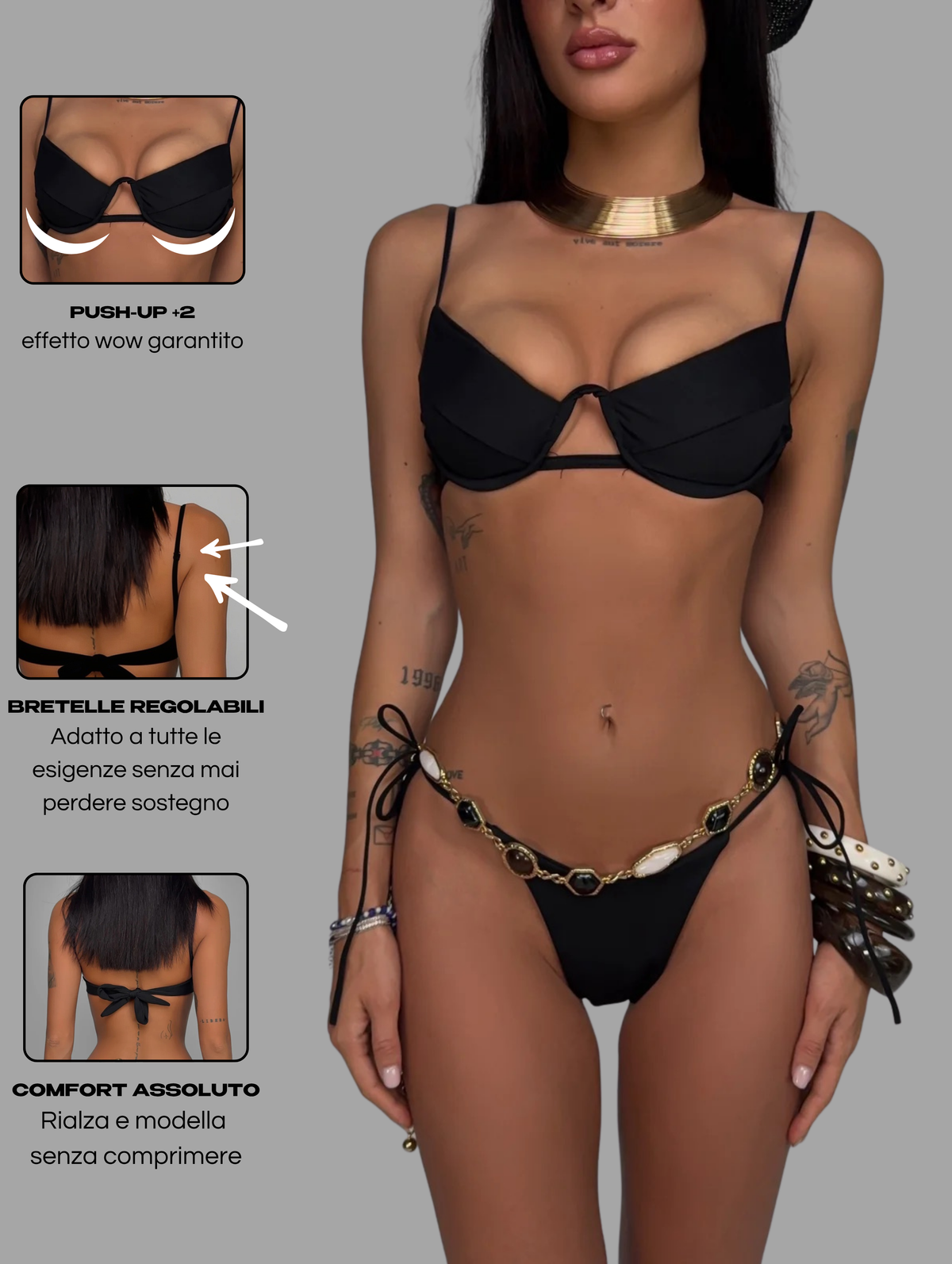 Bikini Balconcino Push-Up-Black-Perizoma