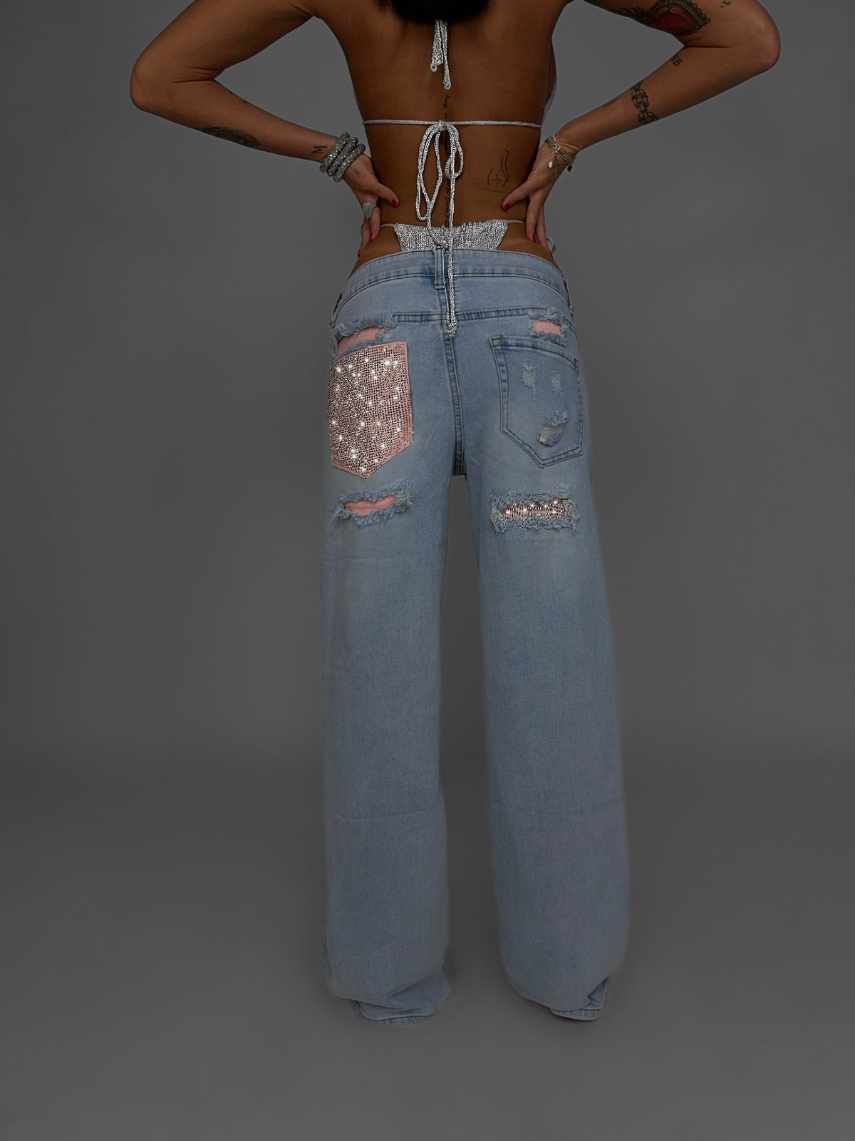 Jeans Glitter Pocket-Pink