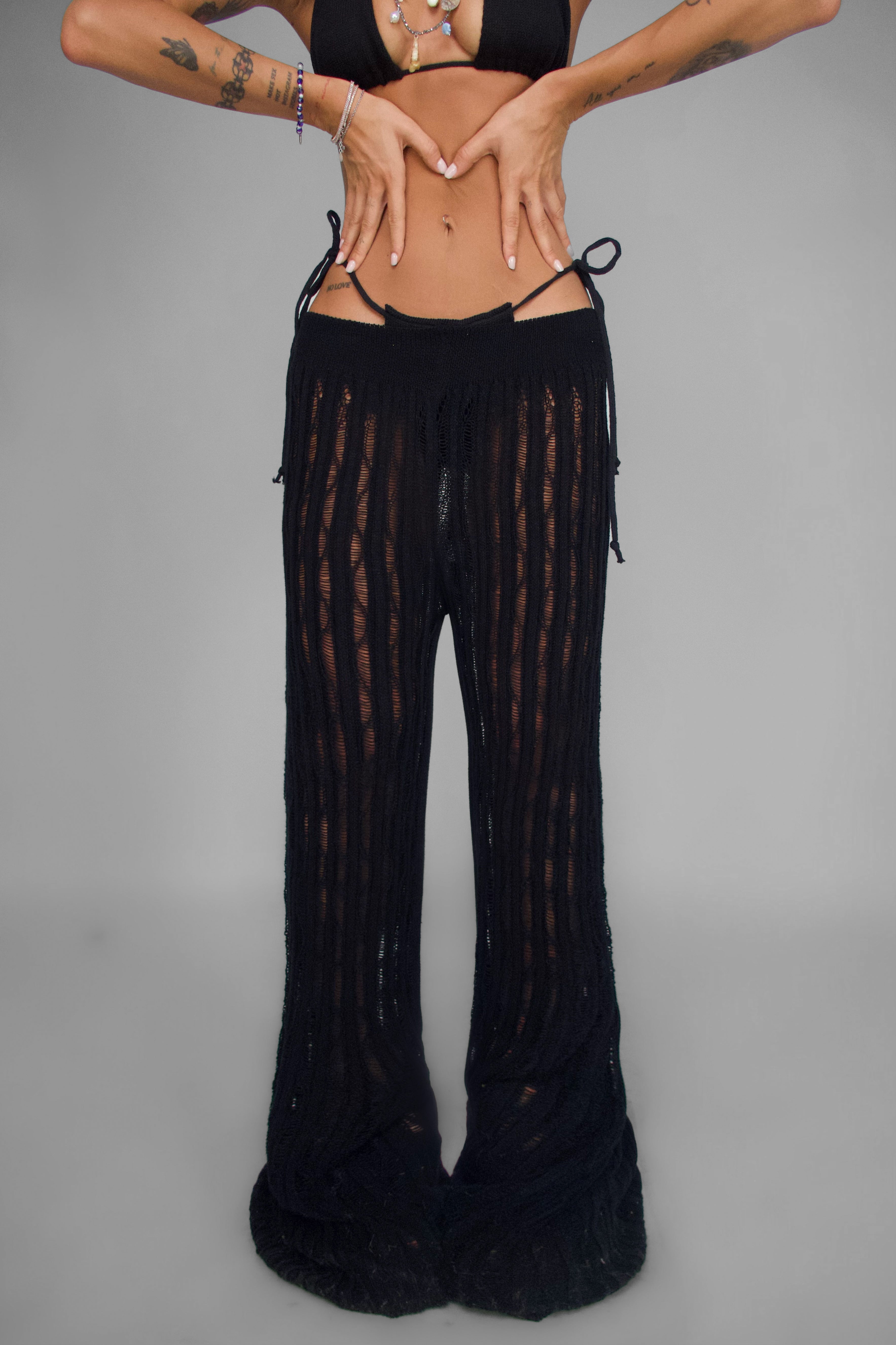 Pantalone Sheer Ribbed-Black