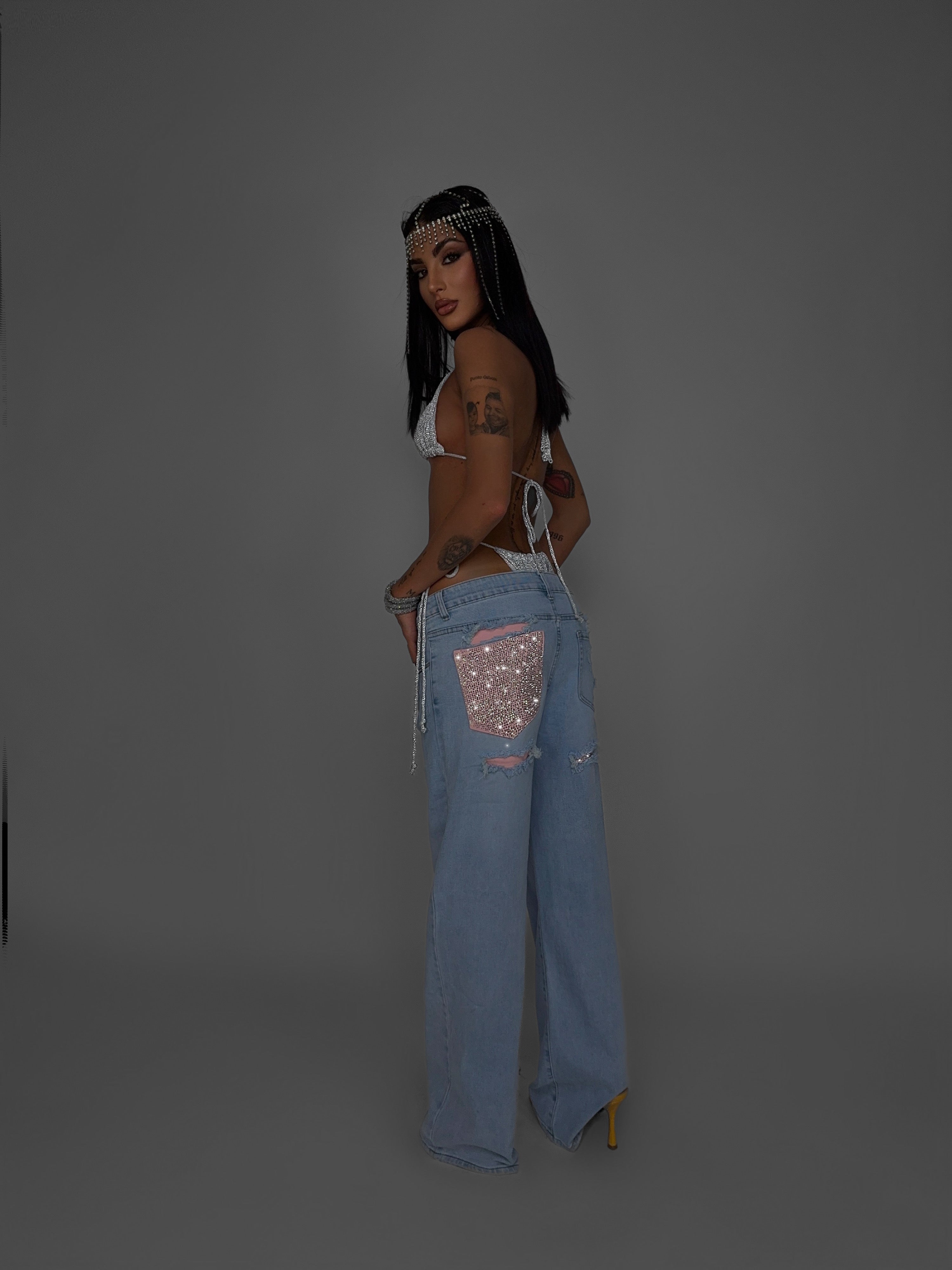 Jeans Glitter Pocket-Pink