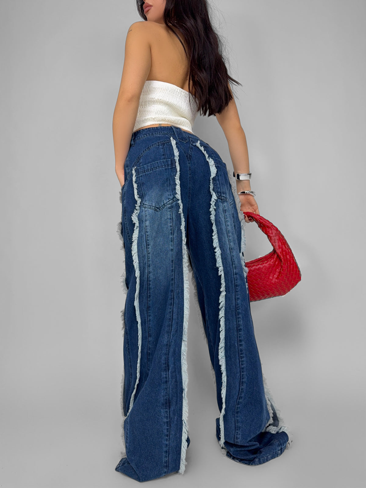 Flared Fringe-Denim Jeans