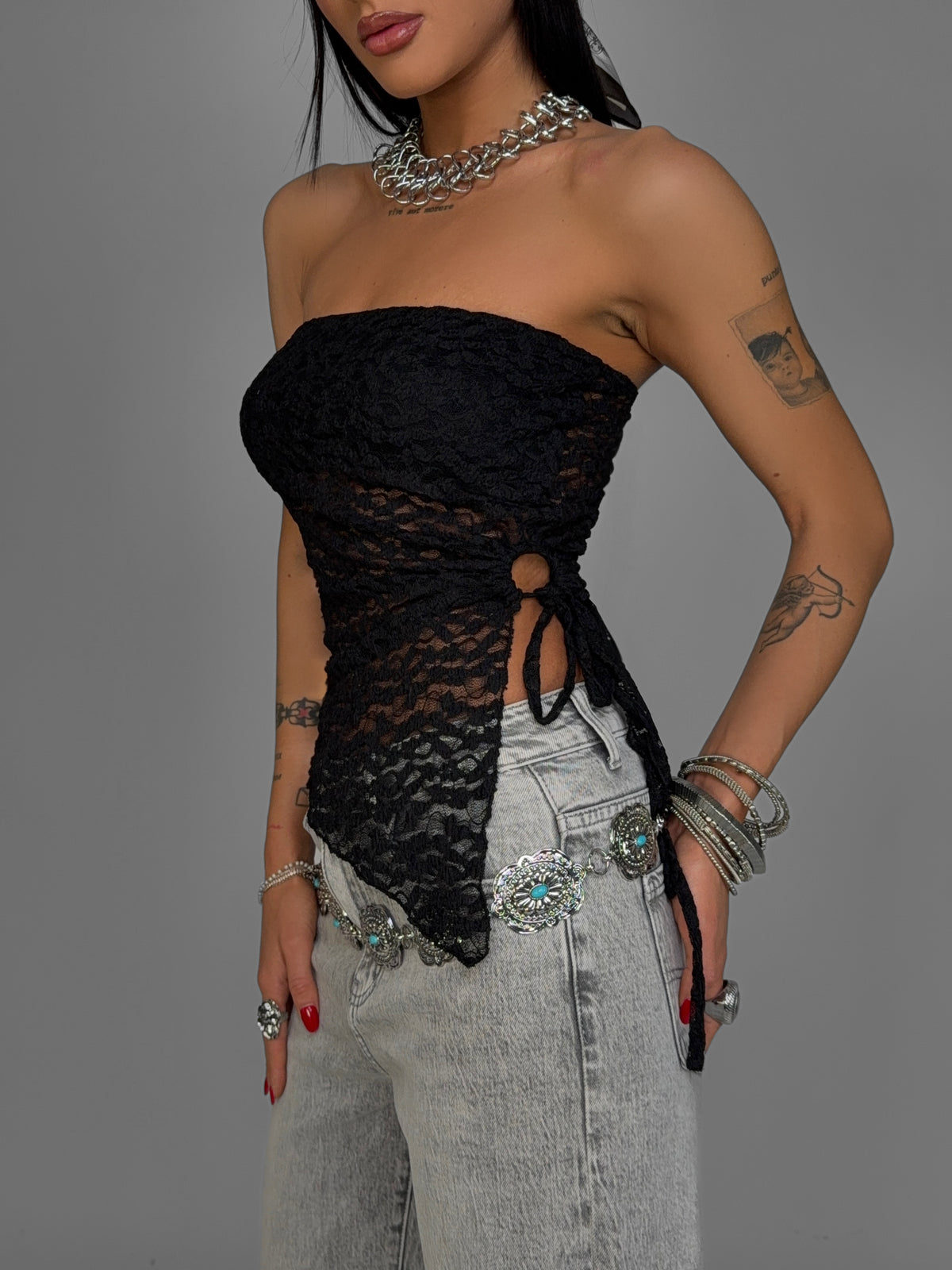 Top Lace Halter-Black