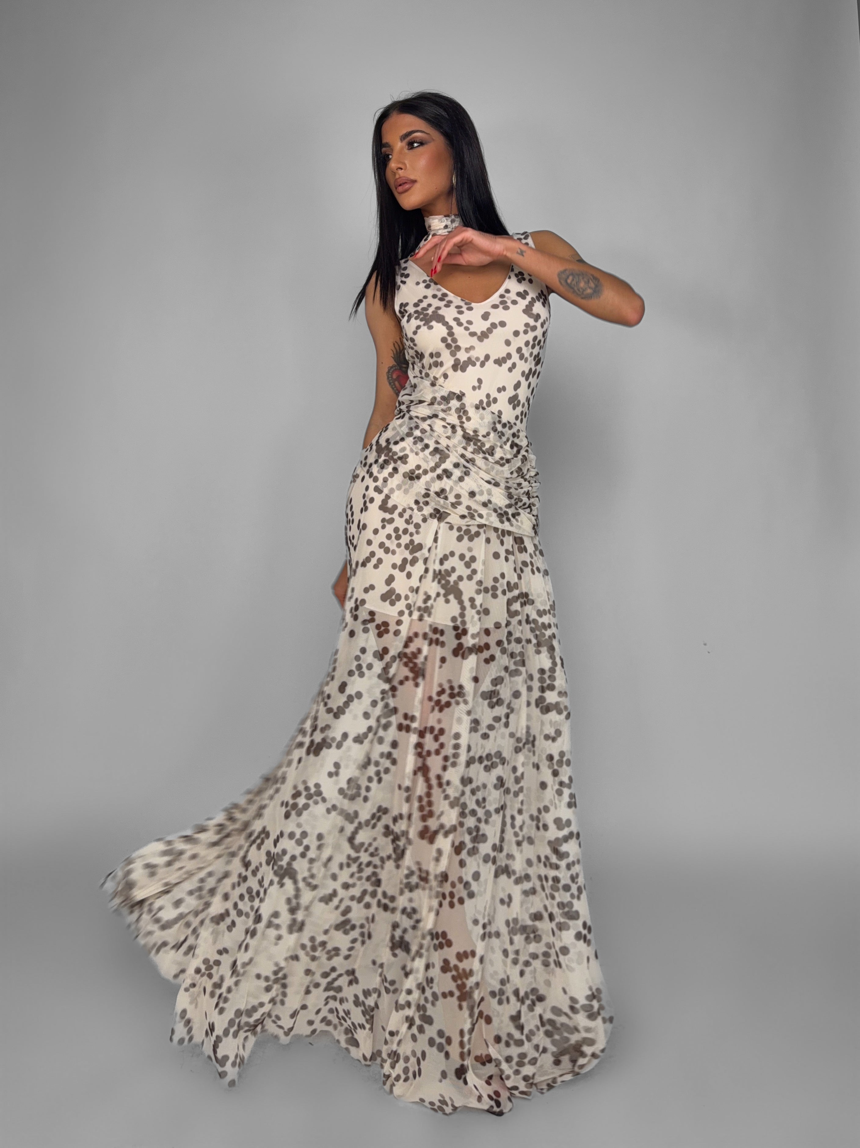 Abito Dotted Sheer-Beige