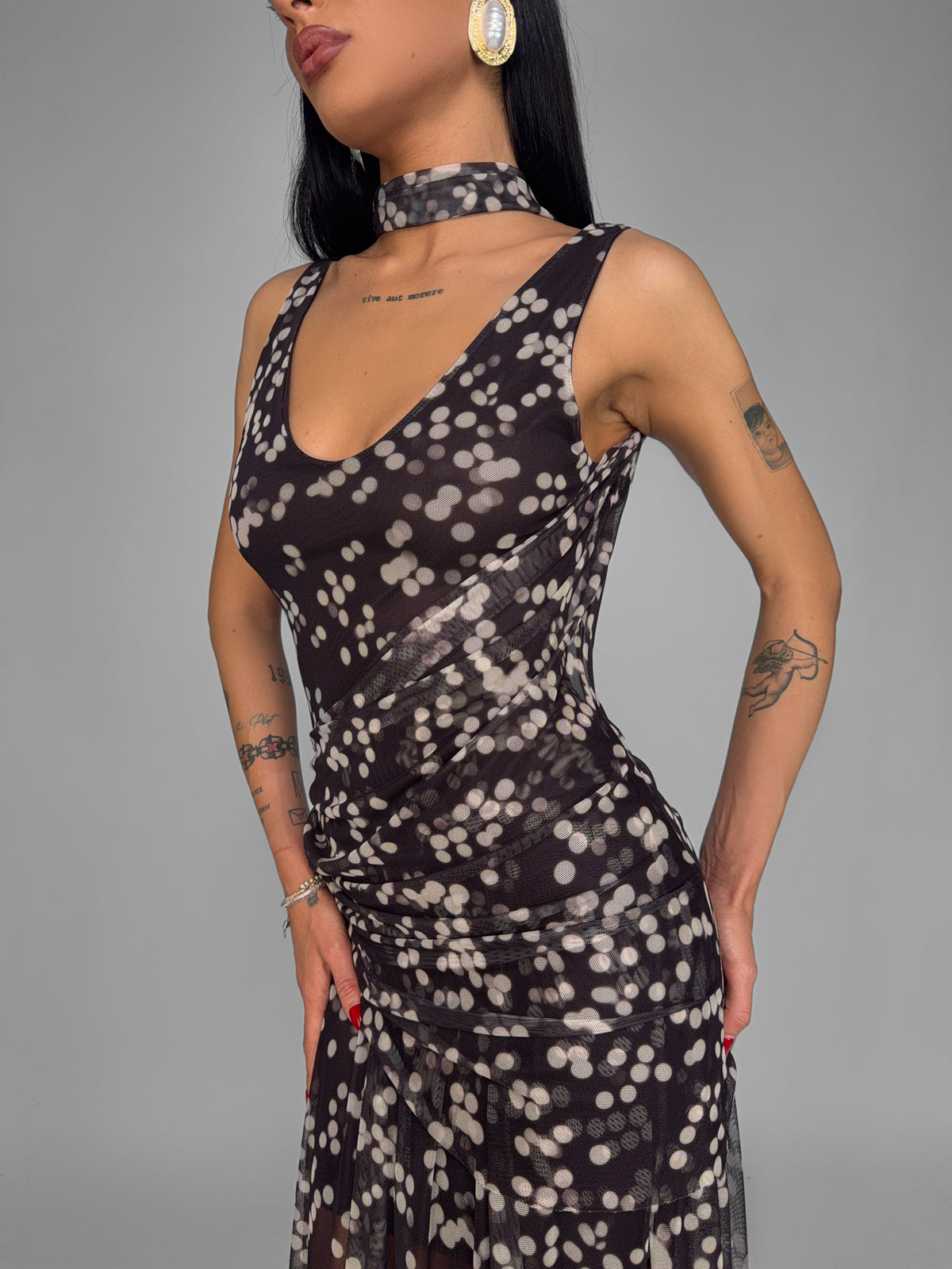Abito Dotted Sheer-Brown