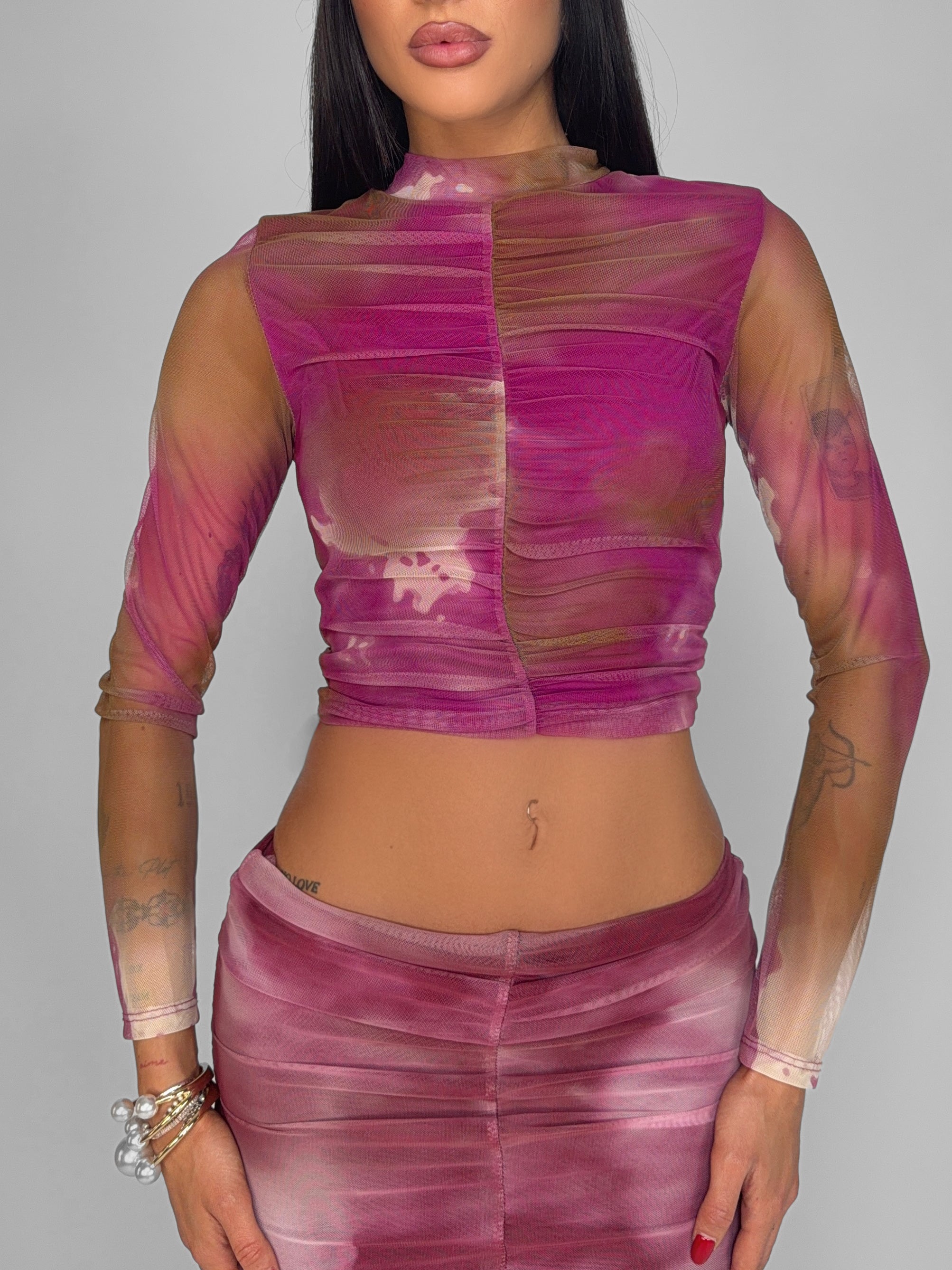 Top Melange Drape-Pink