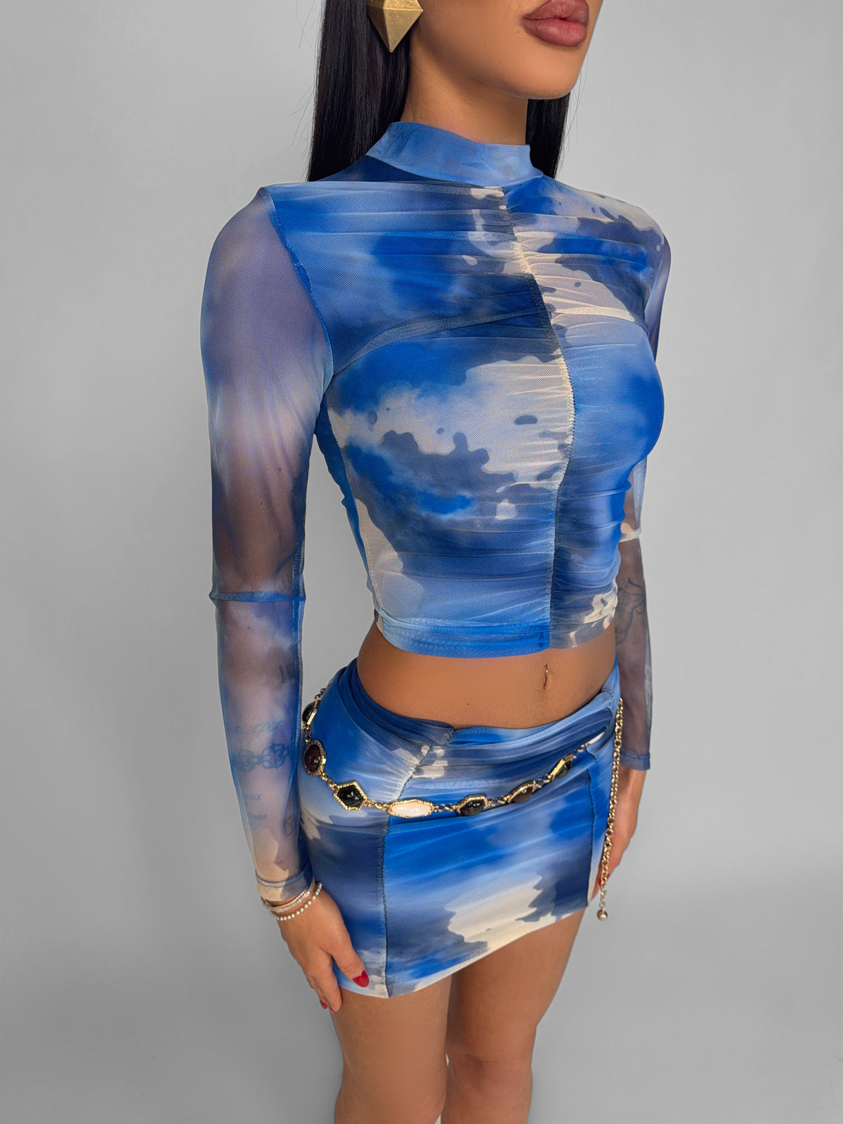 Top Melange Drape-Blue