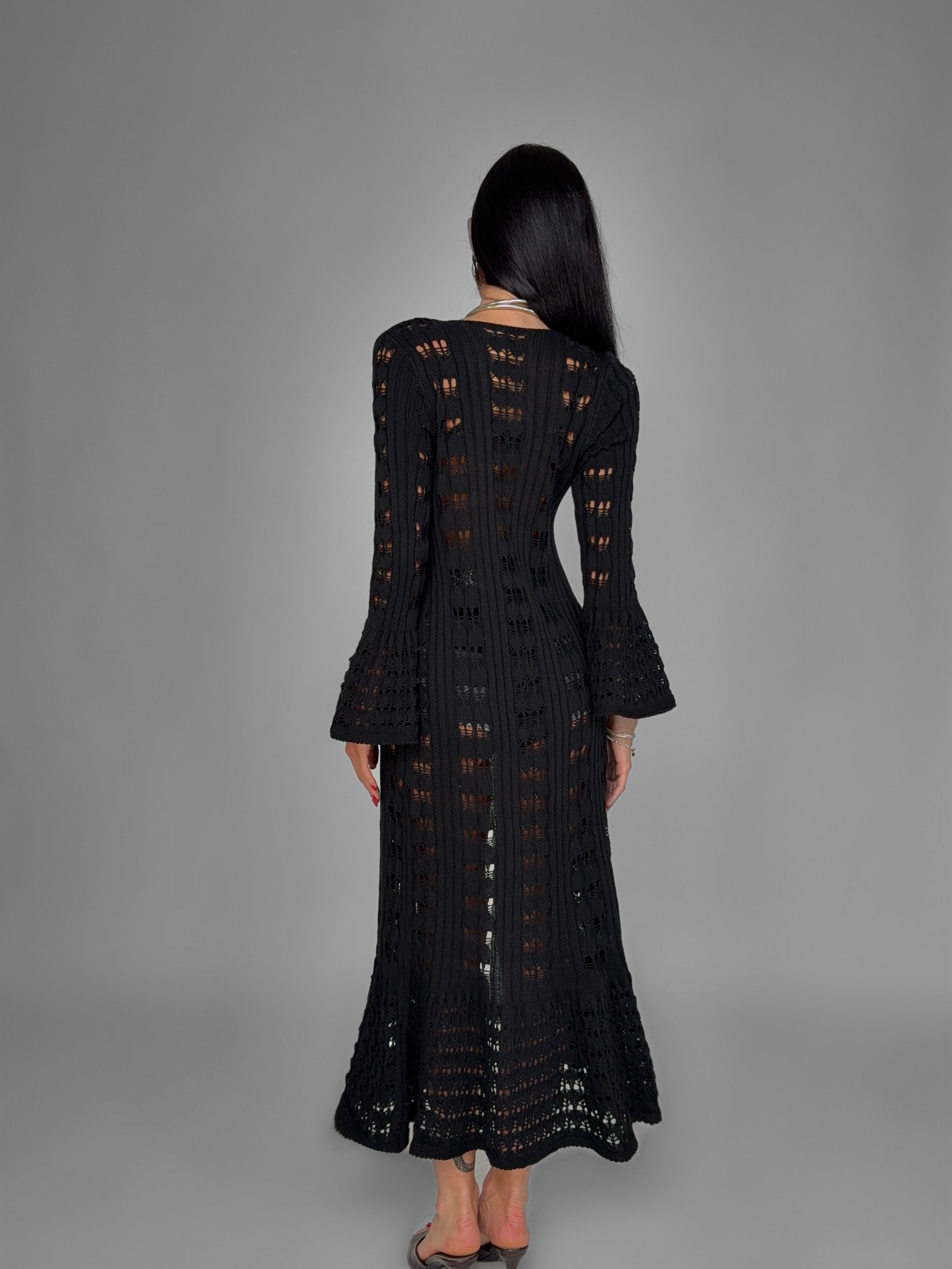 Long Crocheted Cardigan - Black
