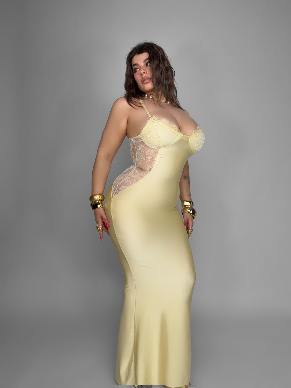 CURVY FIT- Abito Aura Side-Yellow