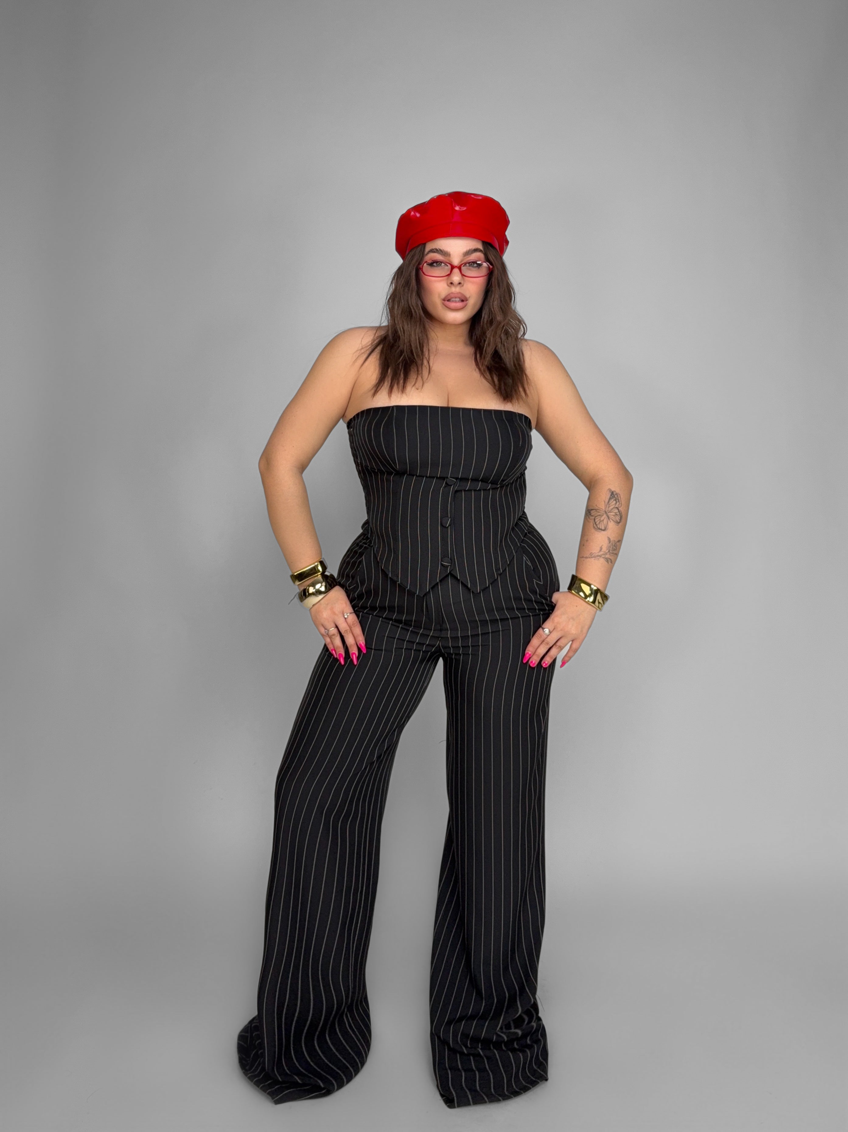 CURVY FIT - Completo Pinstripe Black