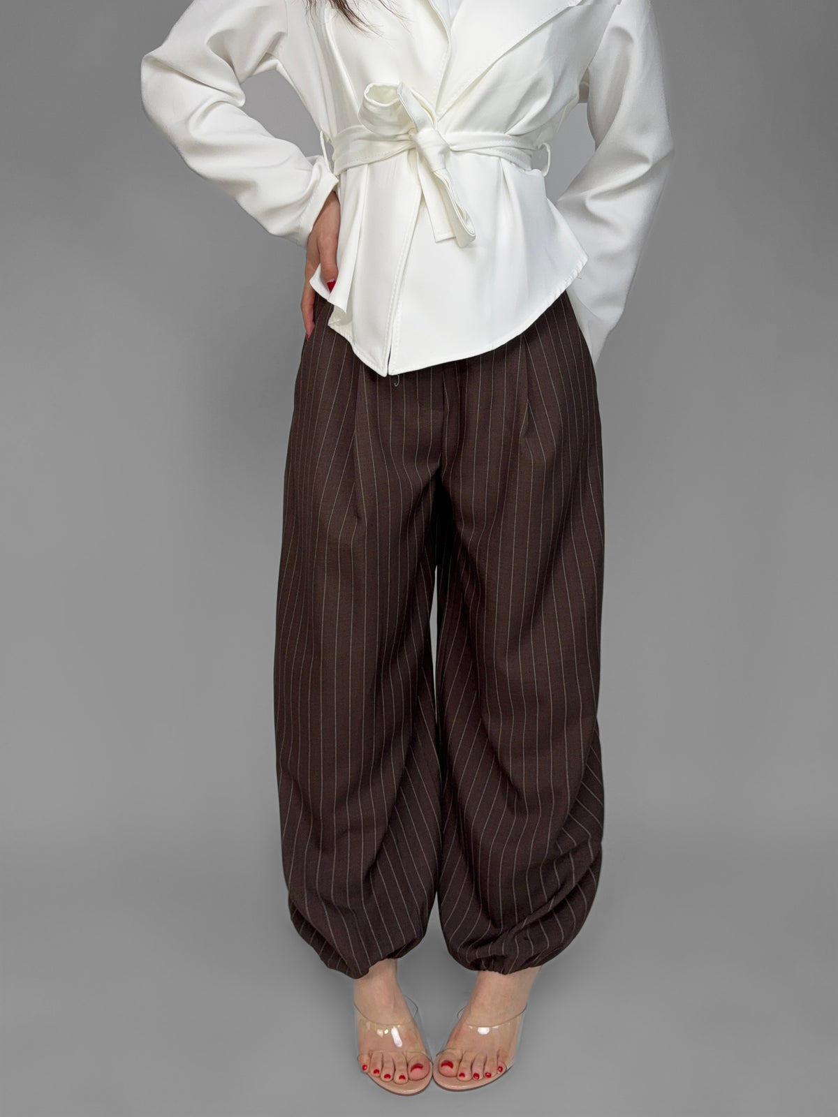 Classic Pinstripe Trousers-Brown