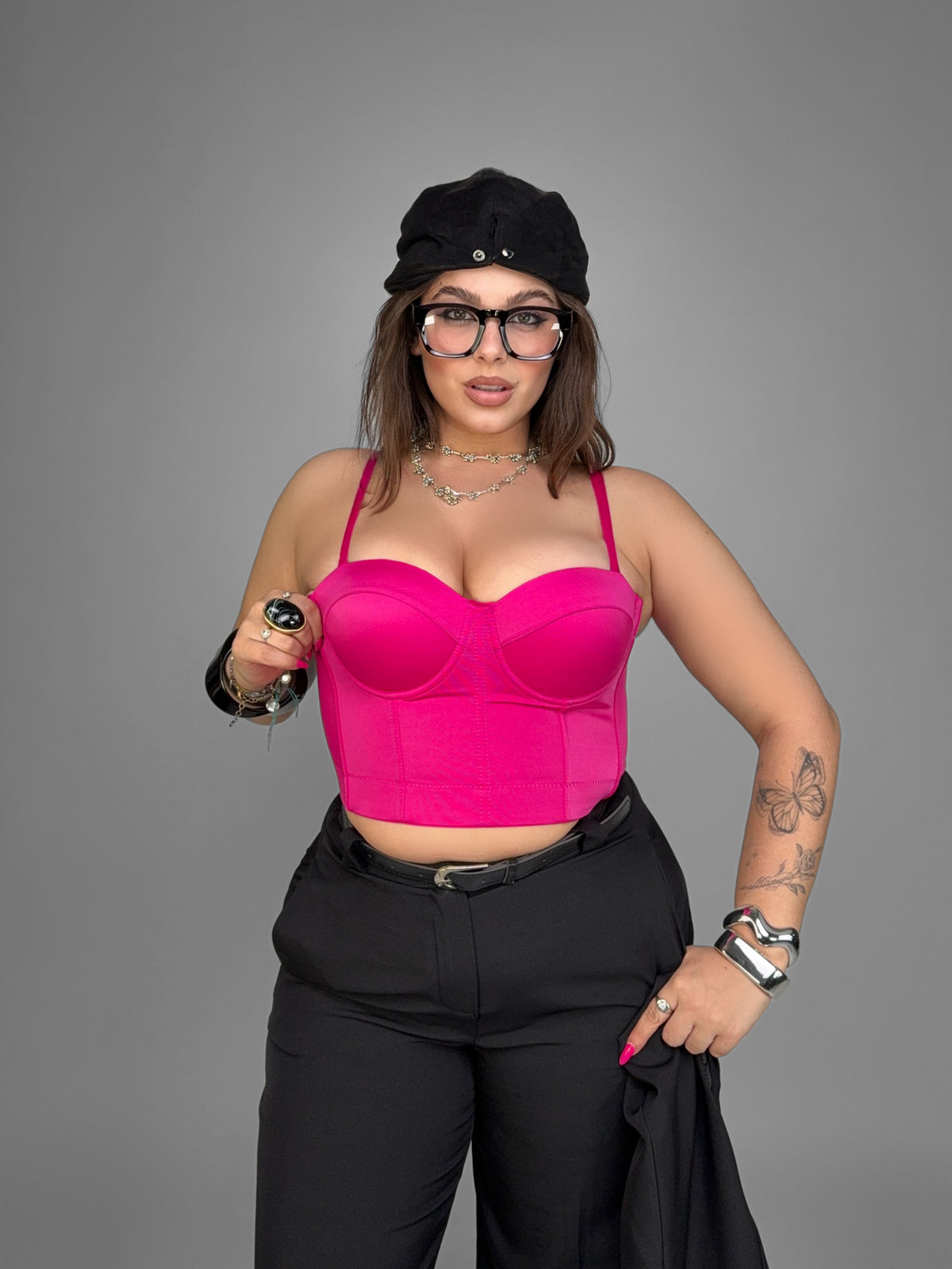 CURVY FIT - Bloom Cup Top-Fuchsia