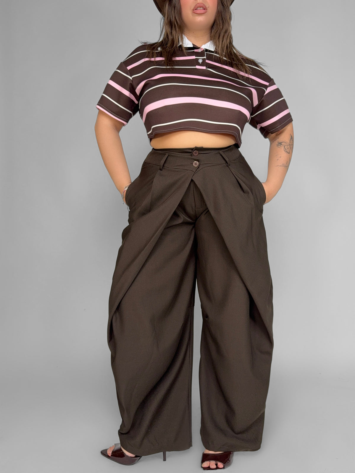 CURVY FIT - Pantalone Waist Chic-Brown