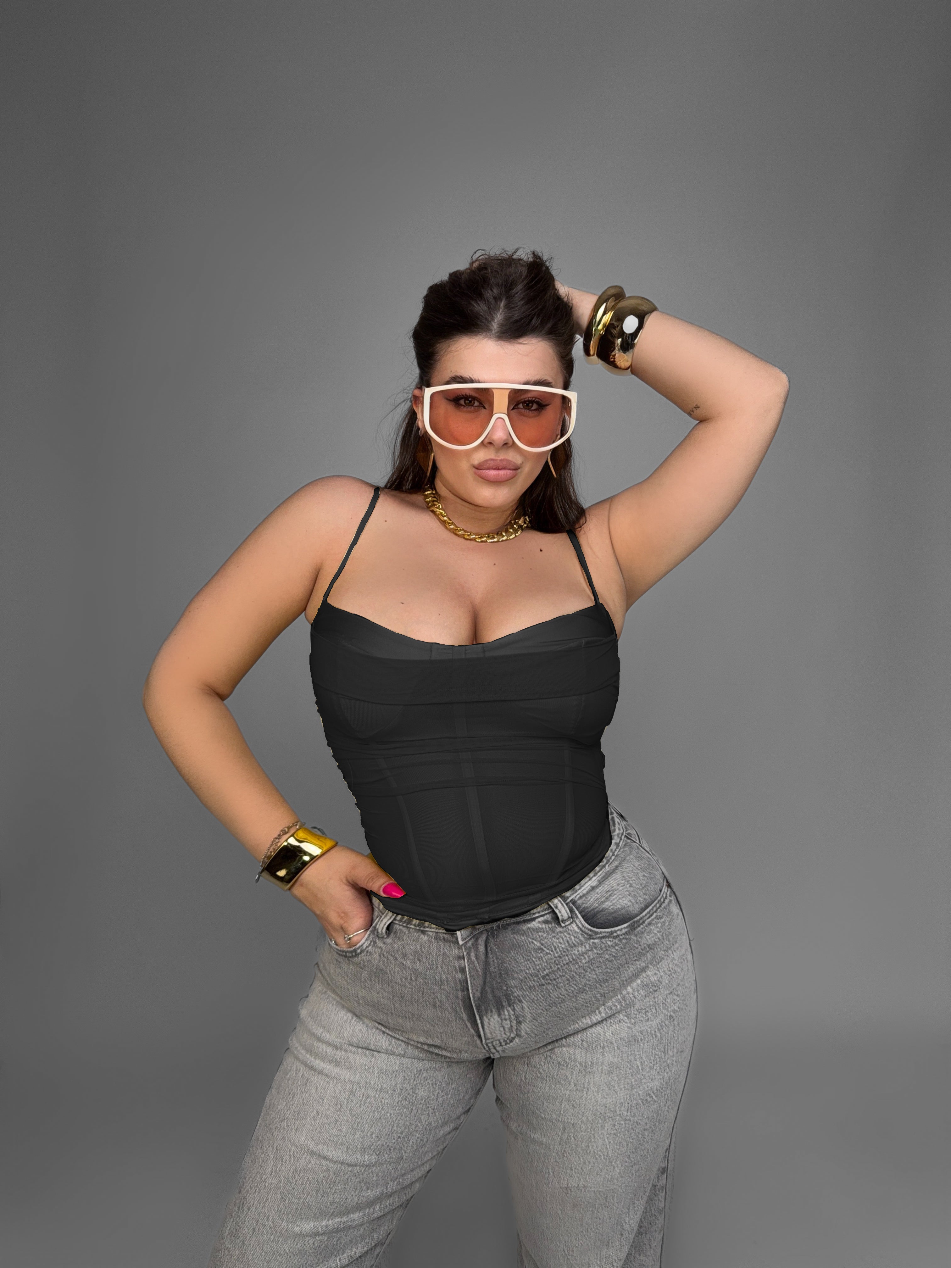 CURVY FIT - Top Luxe Draped-Black