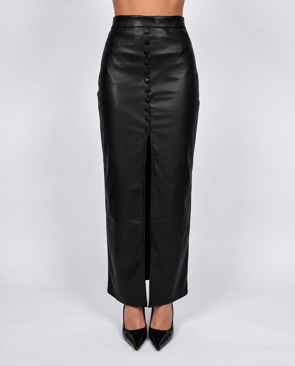 Gonna Button Leather-Black