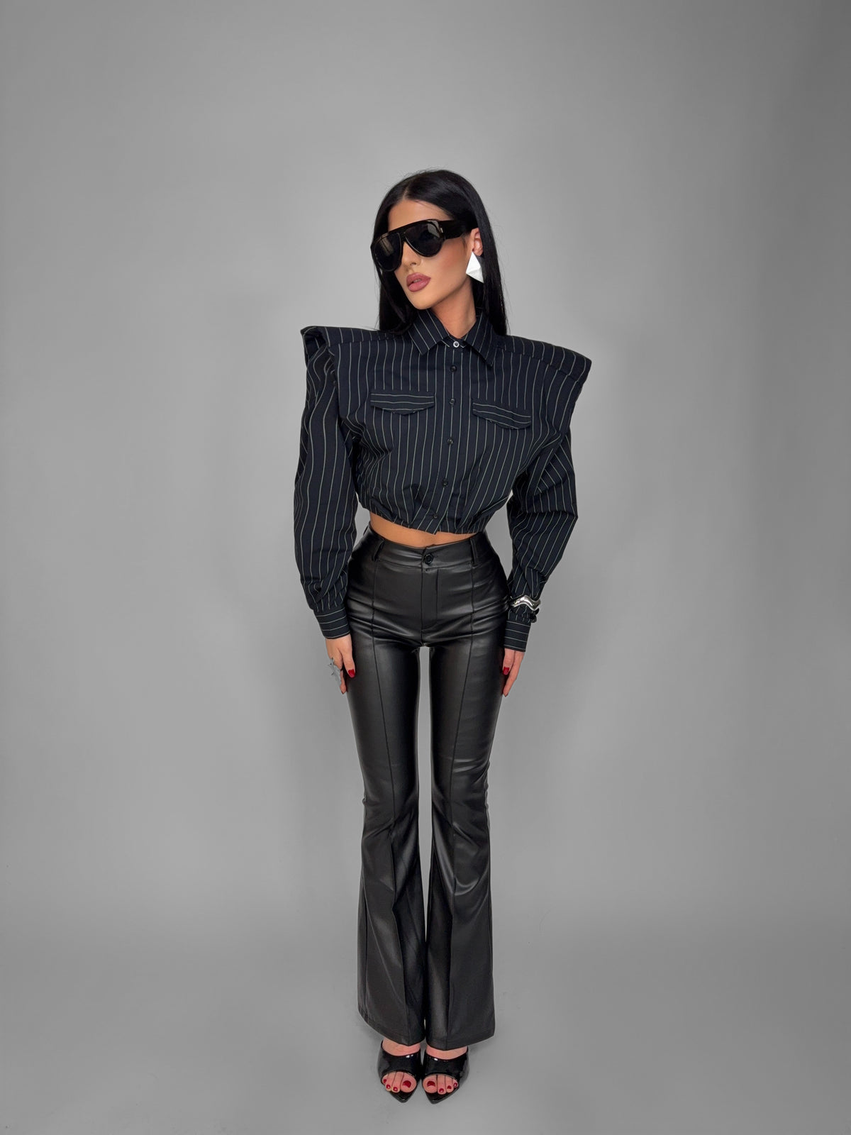 Total Look Stripe Crop Black