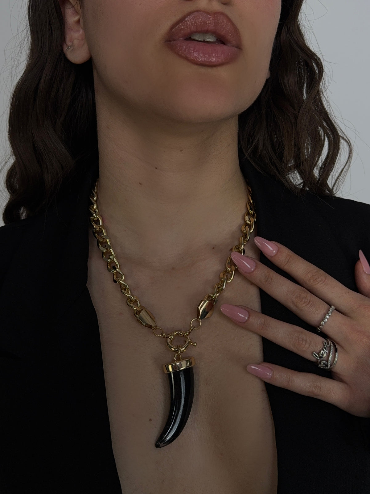 Horn Charm Necklace - Golden