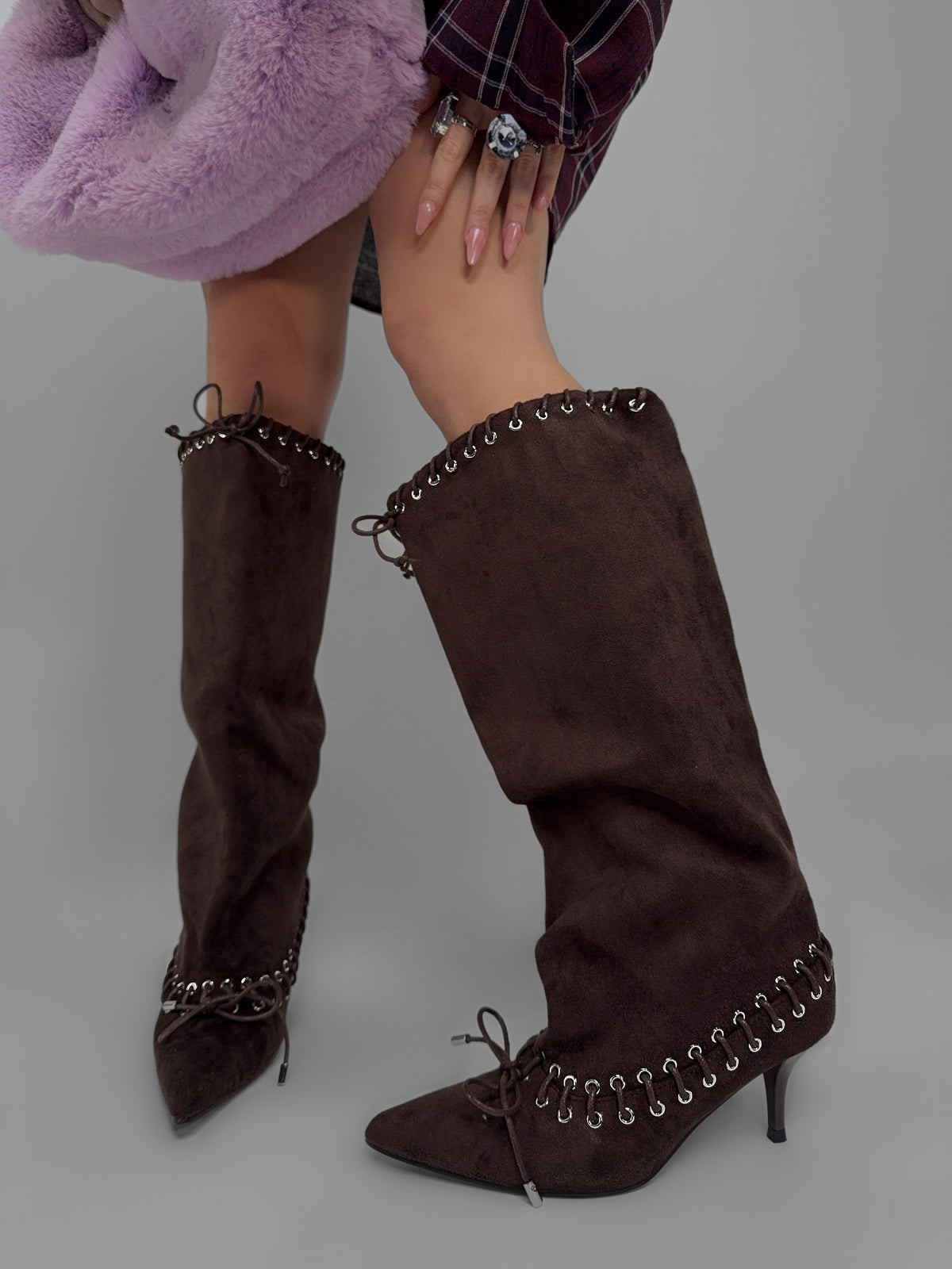 Stivale Suede Lace‑Up-Brown