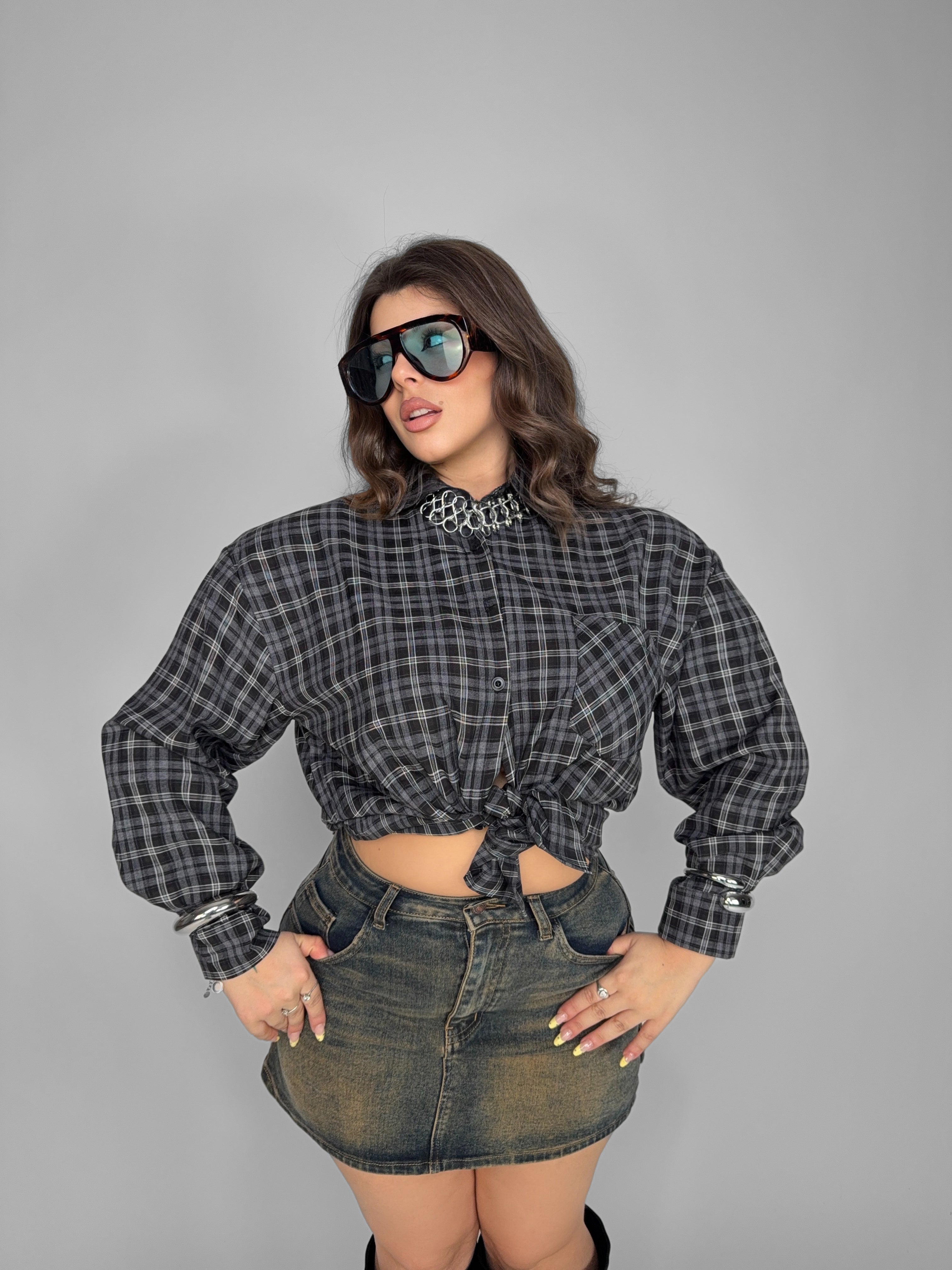 CURVY FIT - Midnight Check Shirt