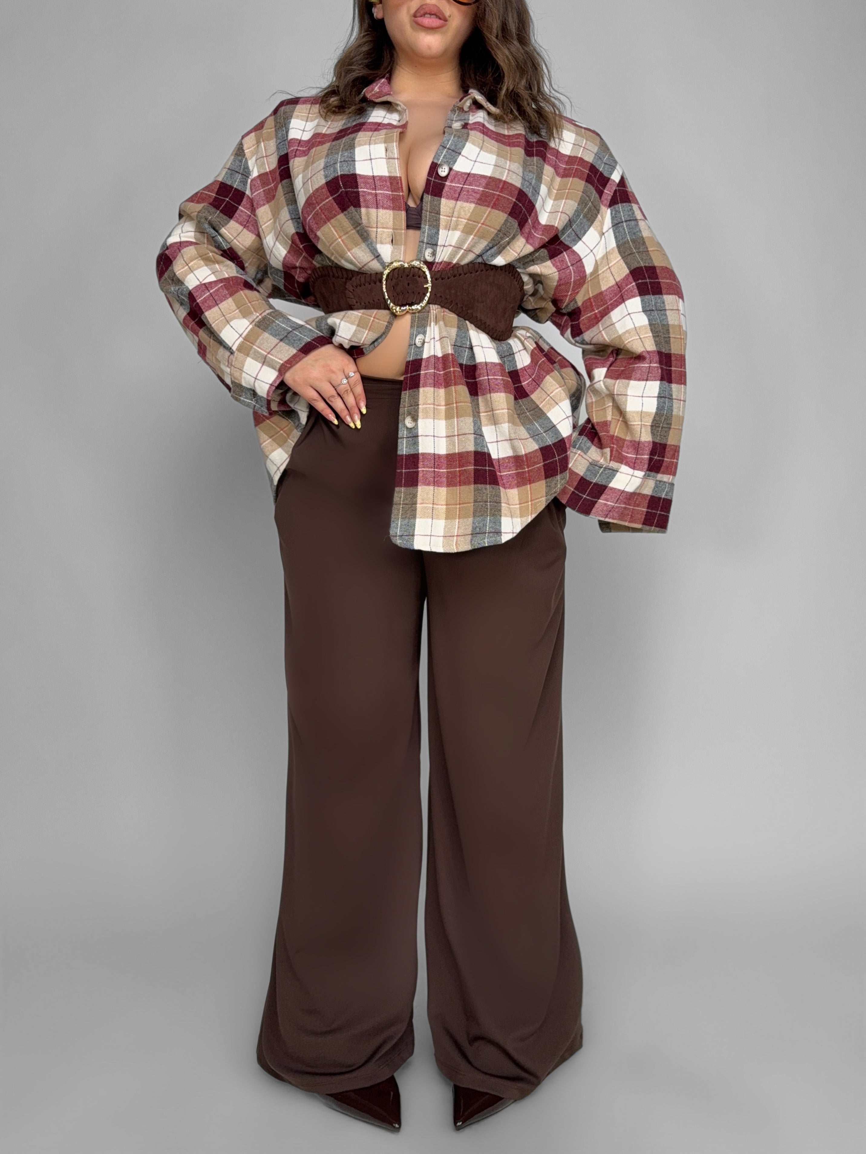 CURVY FIT - Soft Touch Trousers-Brown