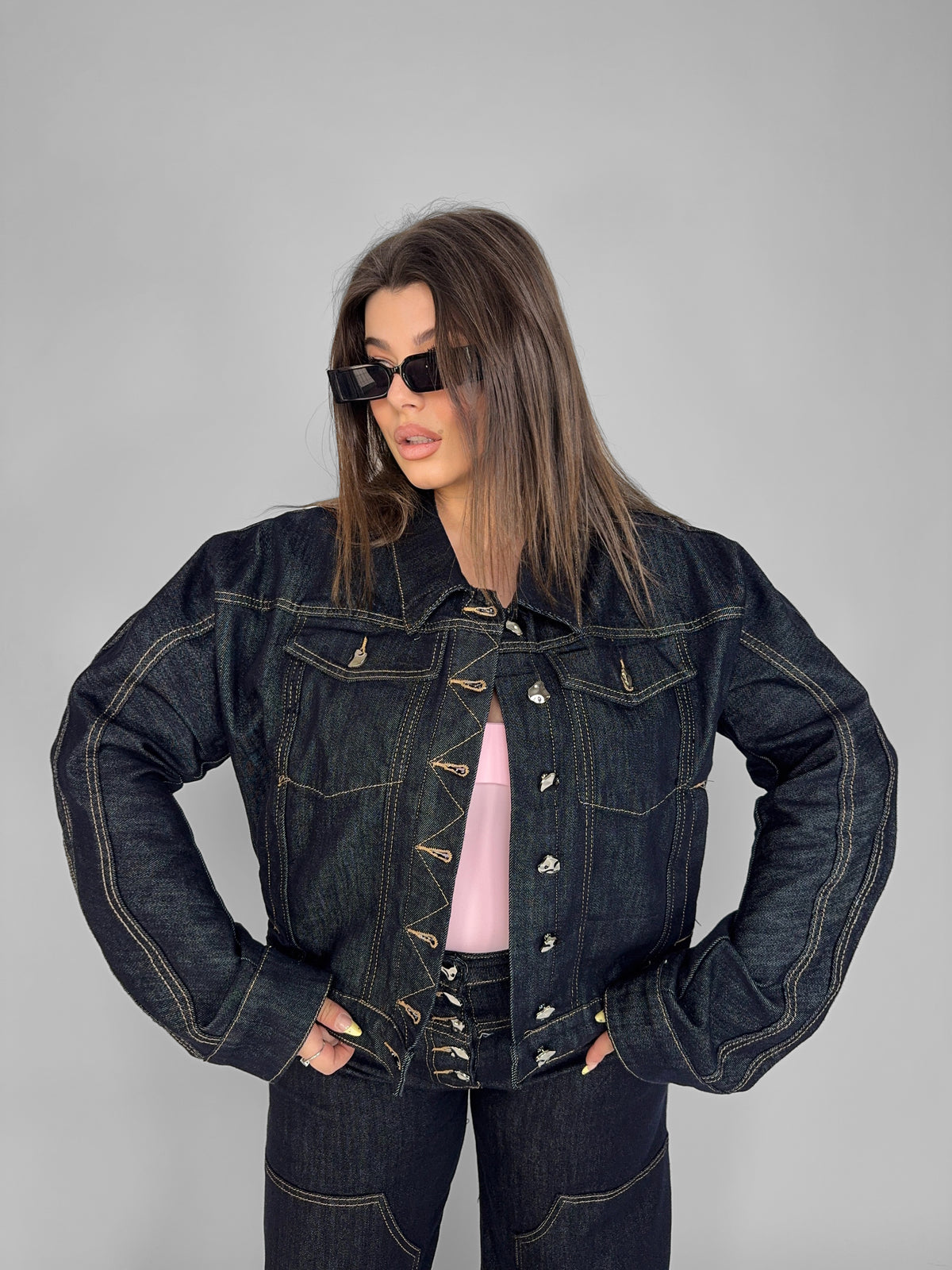 CURVY FIT - Crop Icon Button Jacket