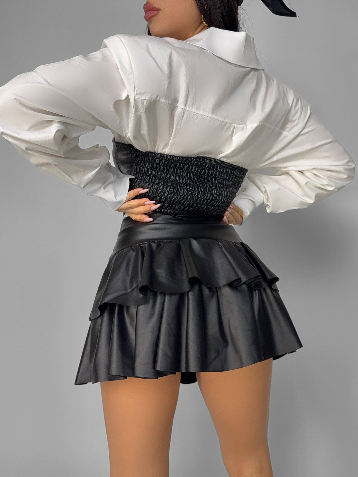 Flounced Leather Skirt