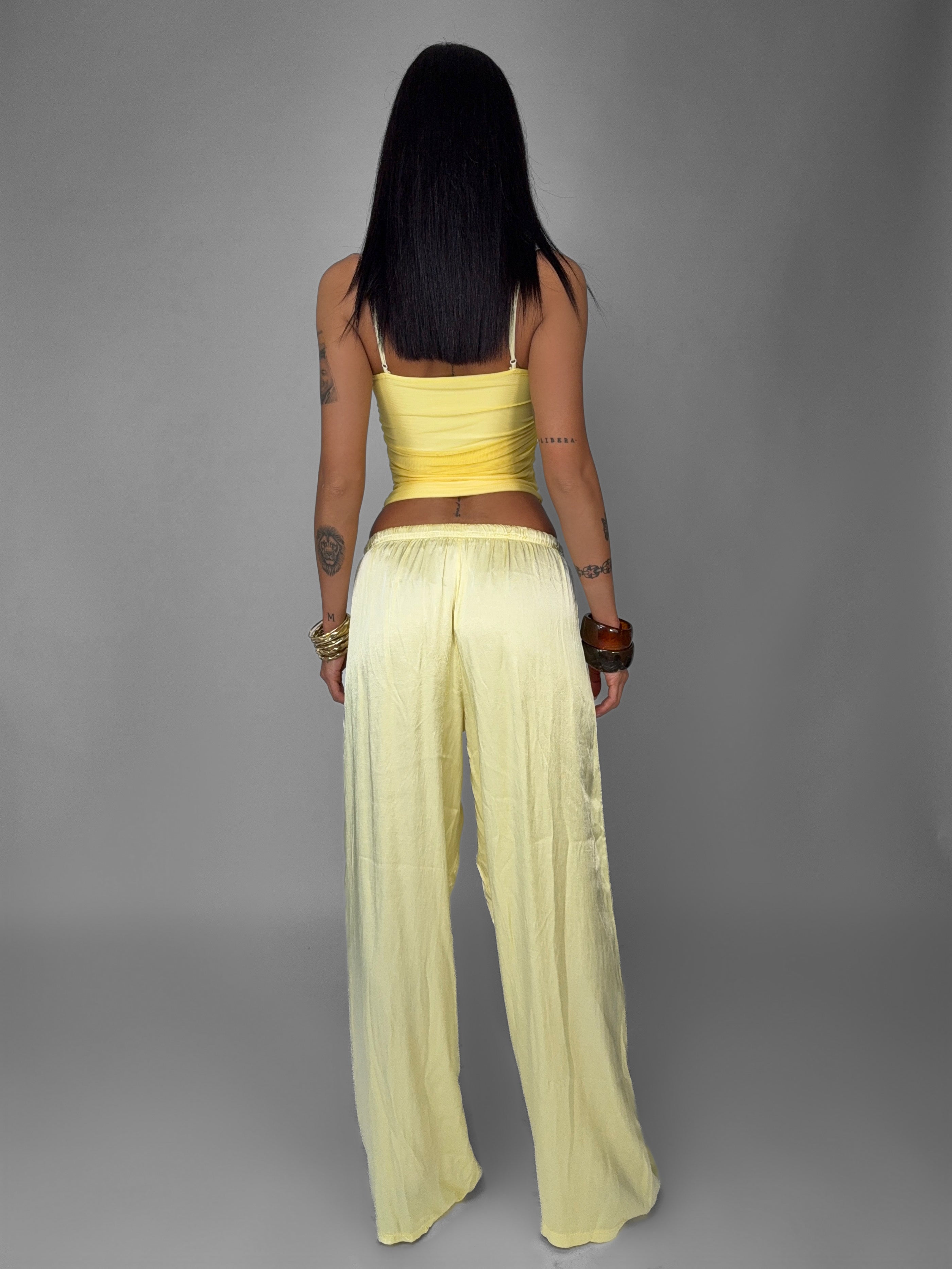 Pantalone Satin Palazzo-Yellow