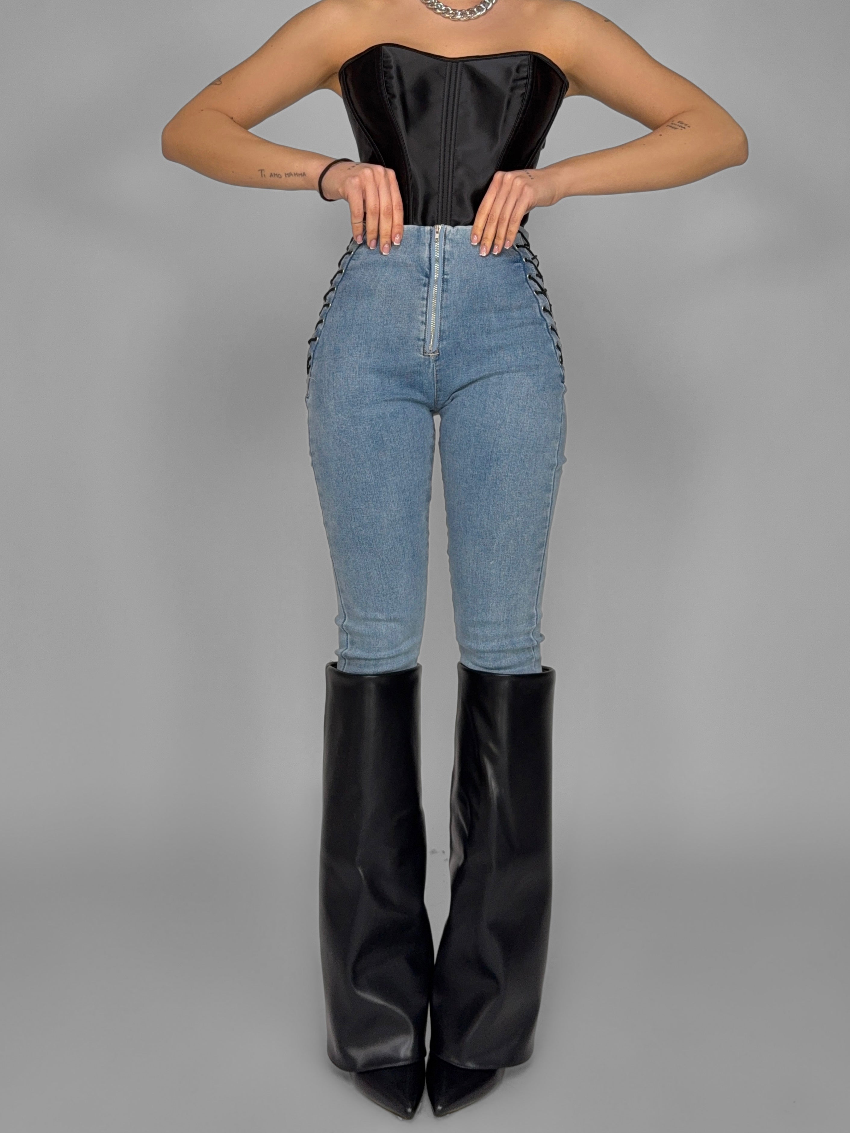 Jeans Side Lace-Light Denim