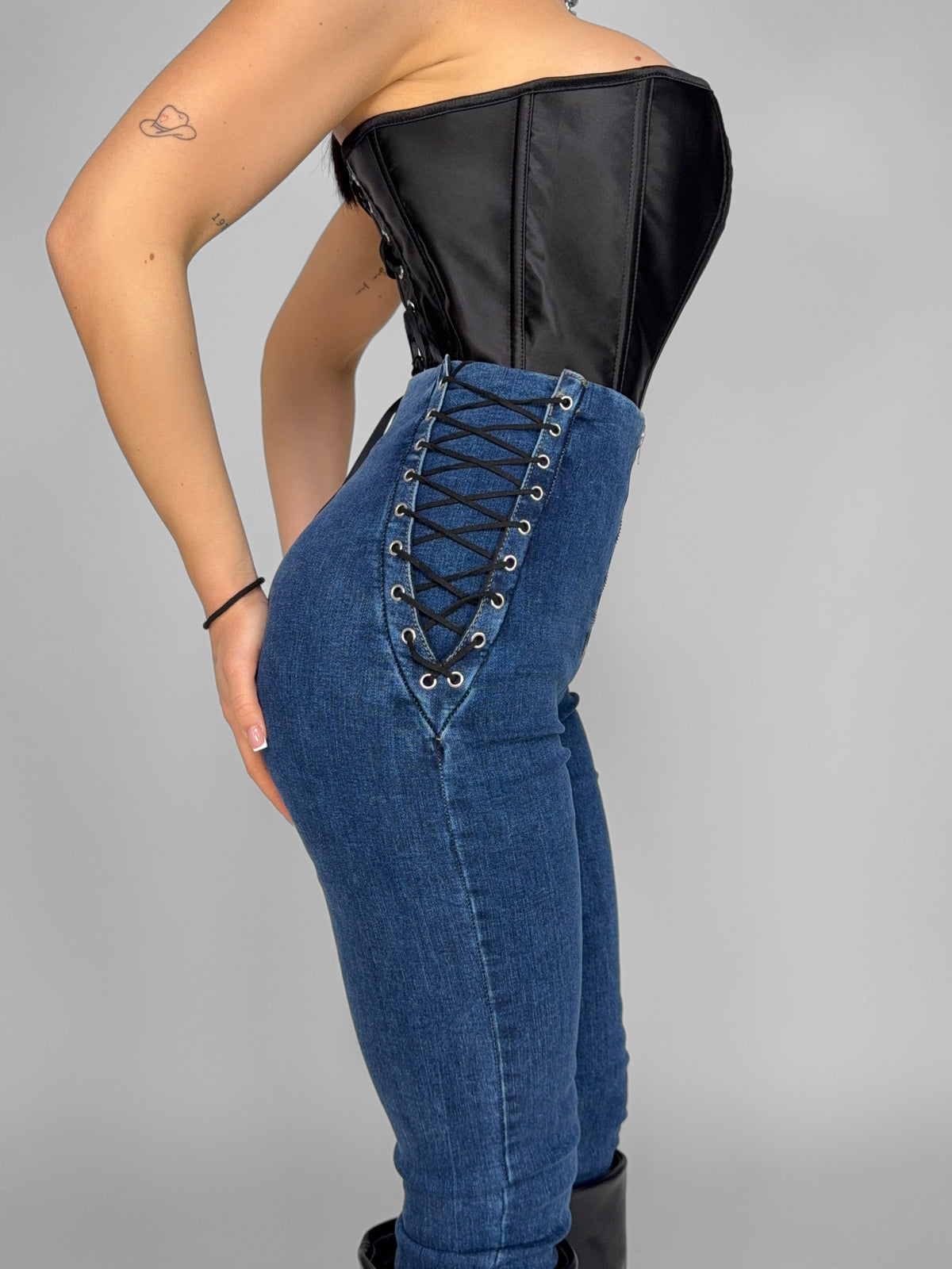 Jeans Side Lace-Dark Denim