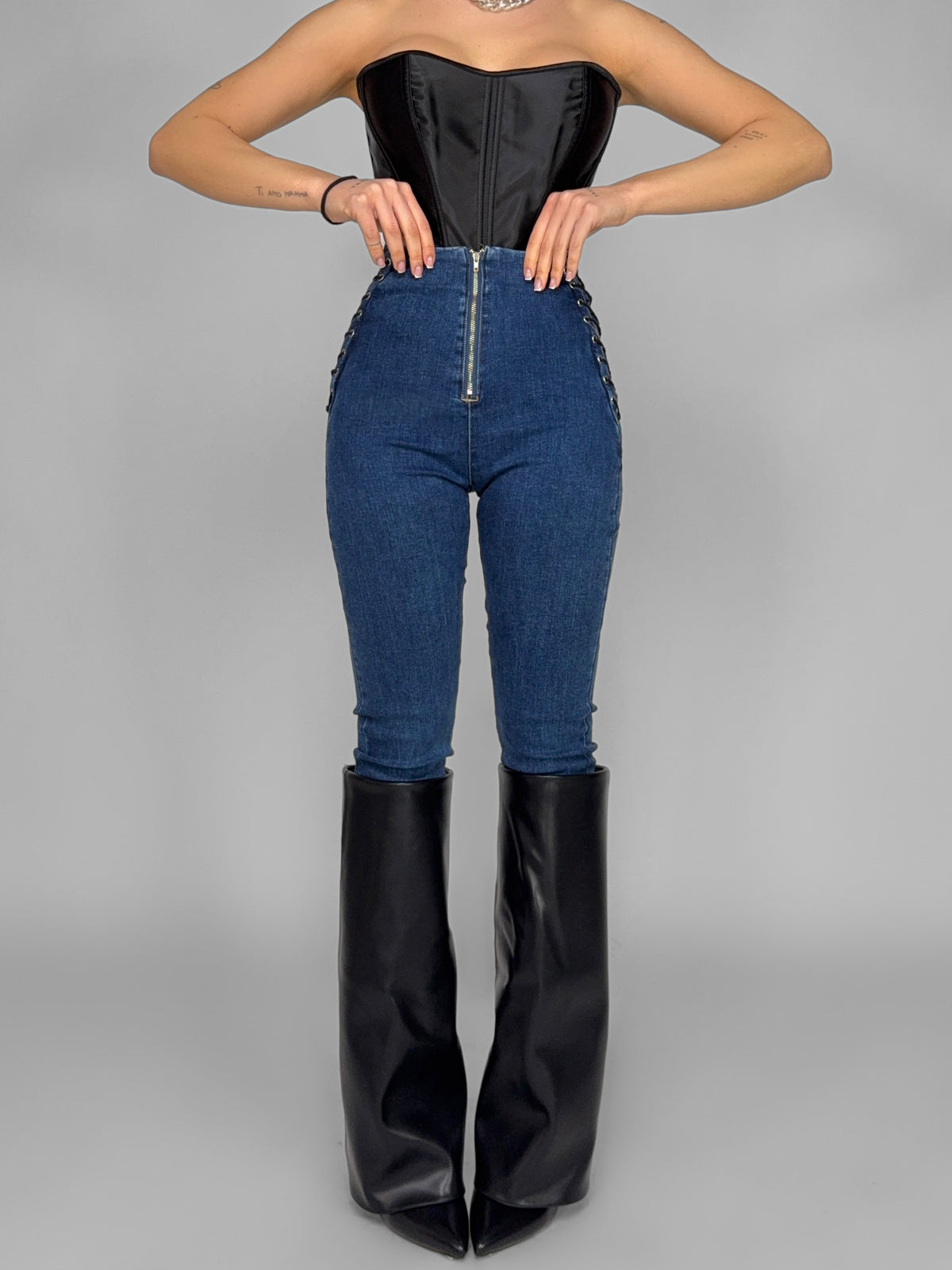 Jeans Side Lace-Dark Denim