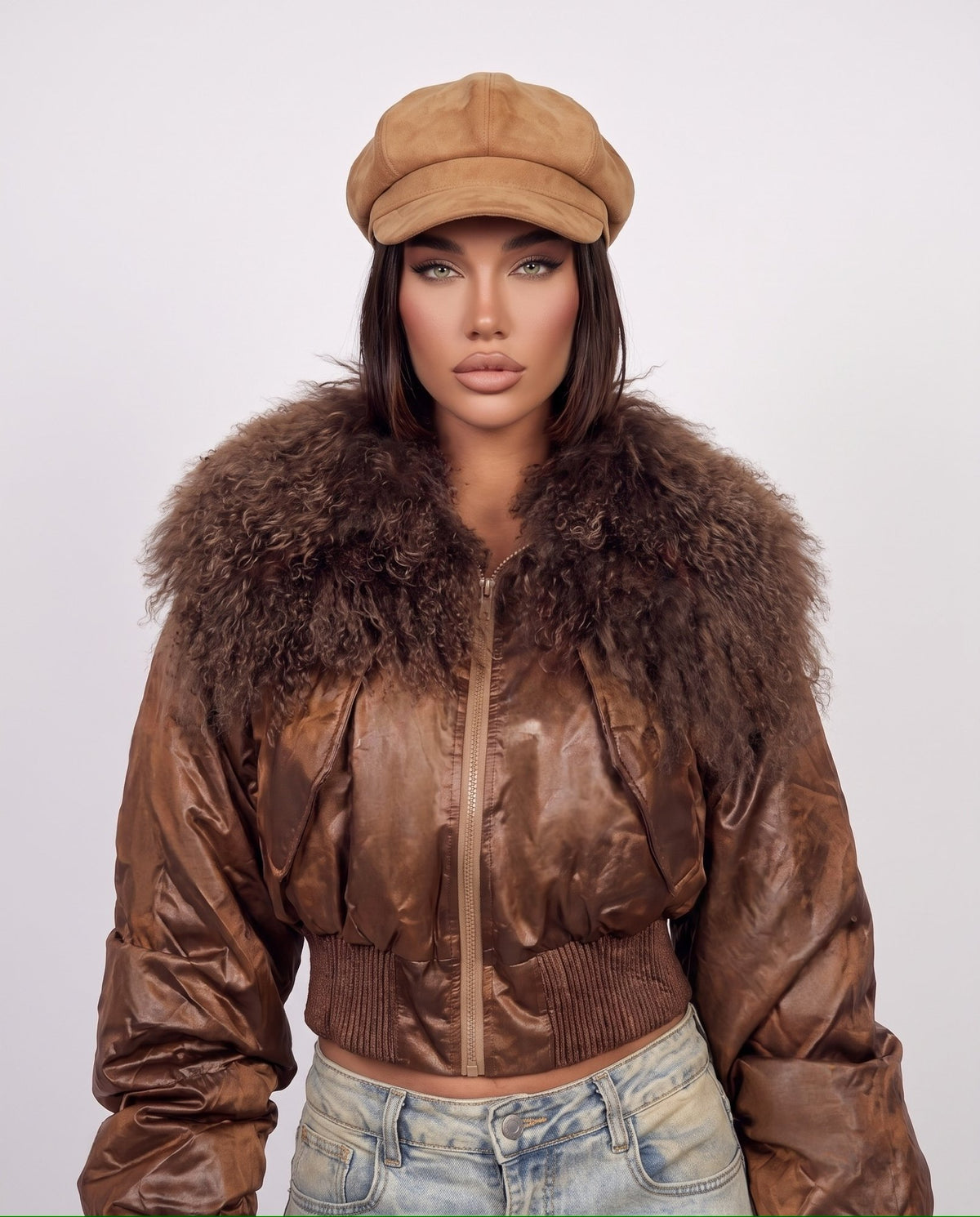 Bomber Crop Embossed-Brown