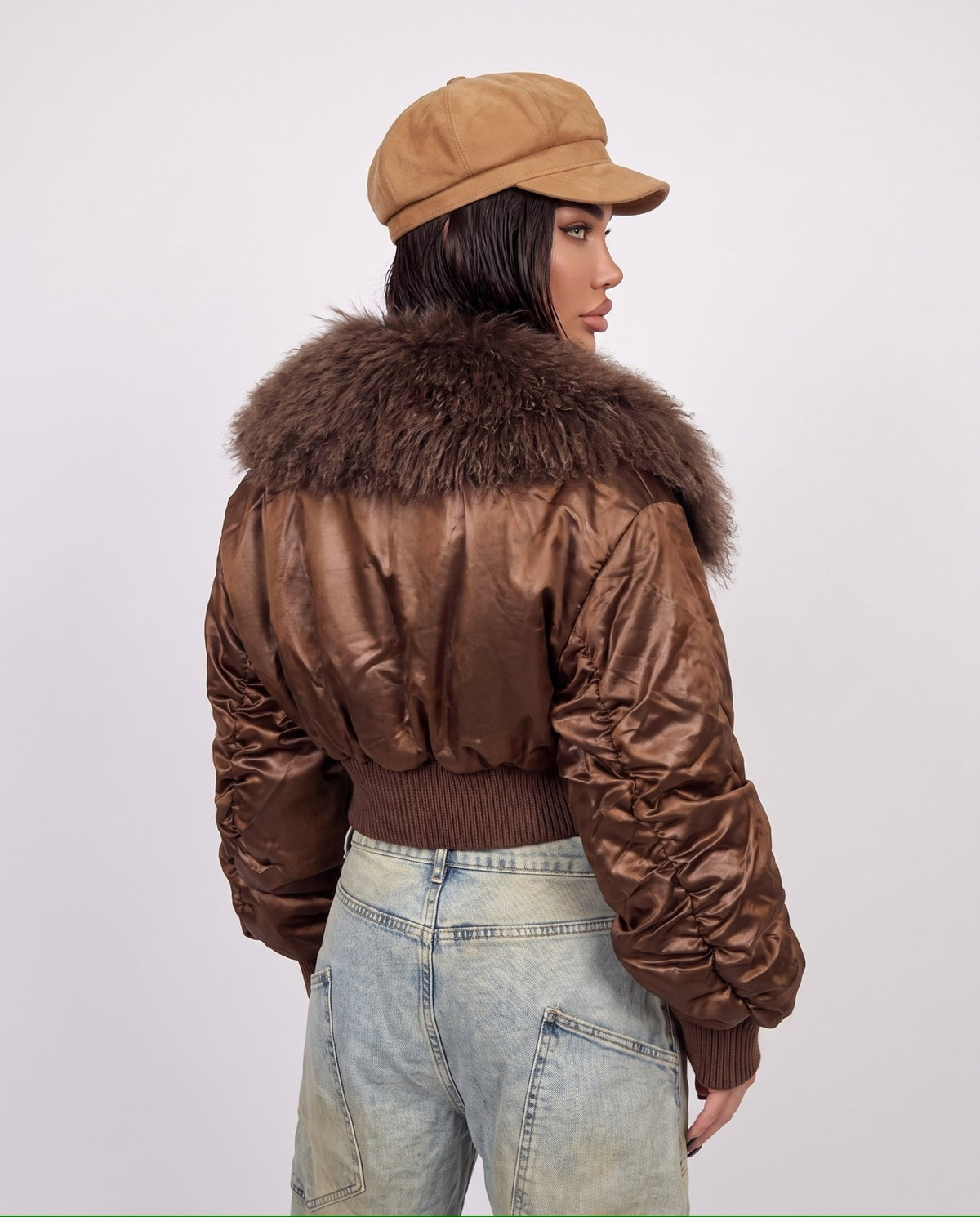 Bomber Crop Embossed-Brown