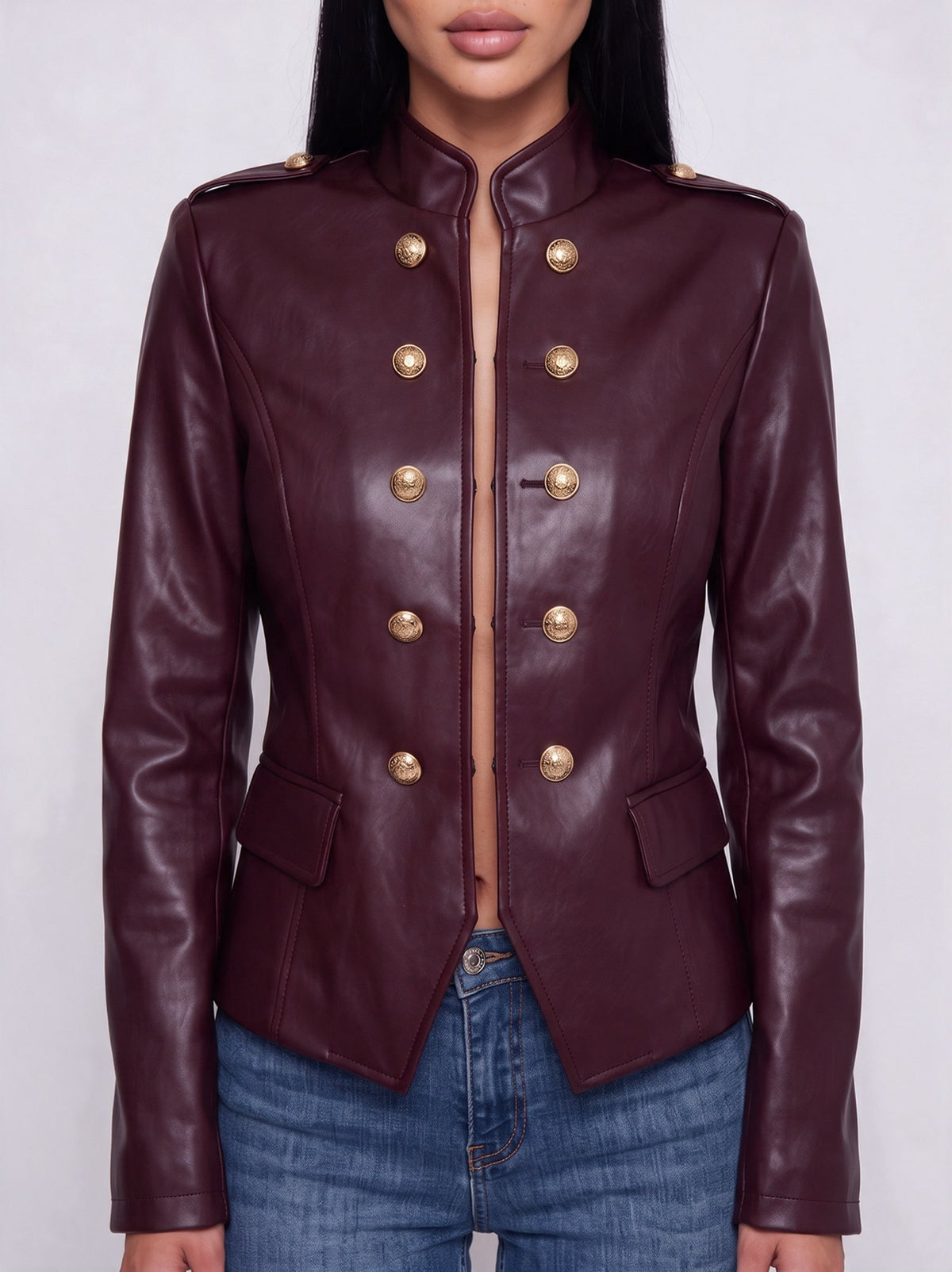 Giacca Leather Button-Cherry Red