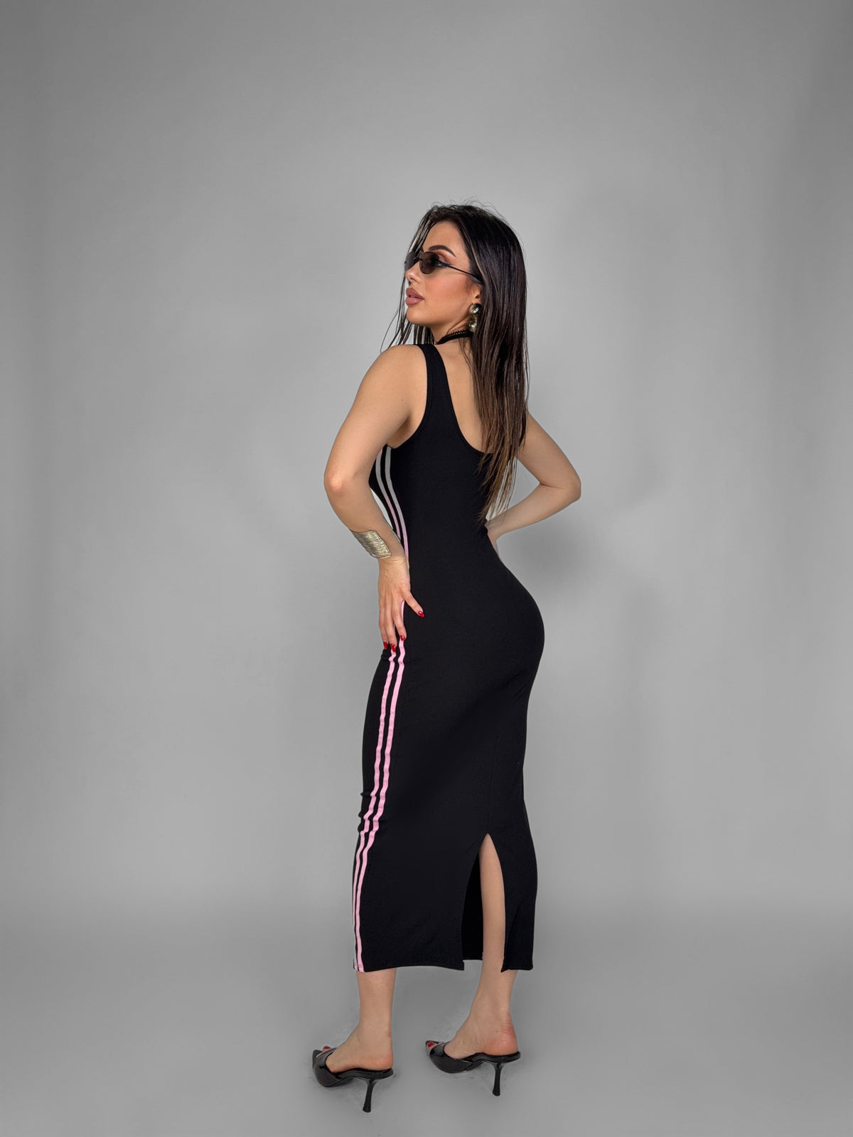 Dual Stripe Dress-Pink
