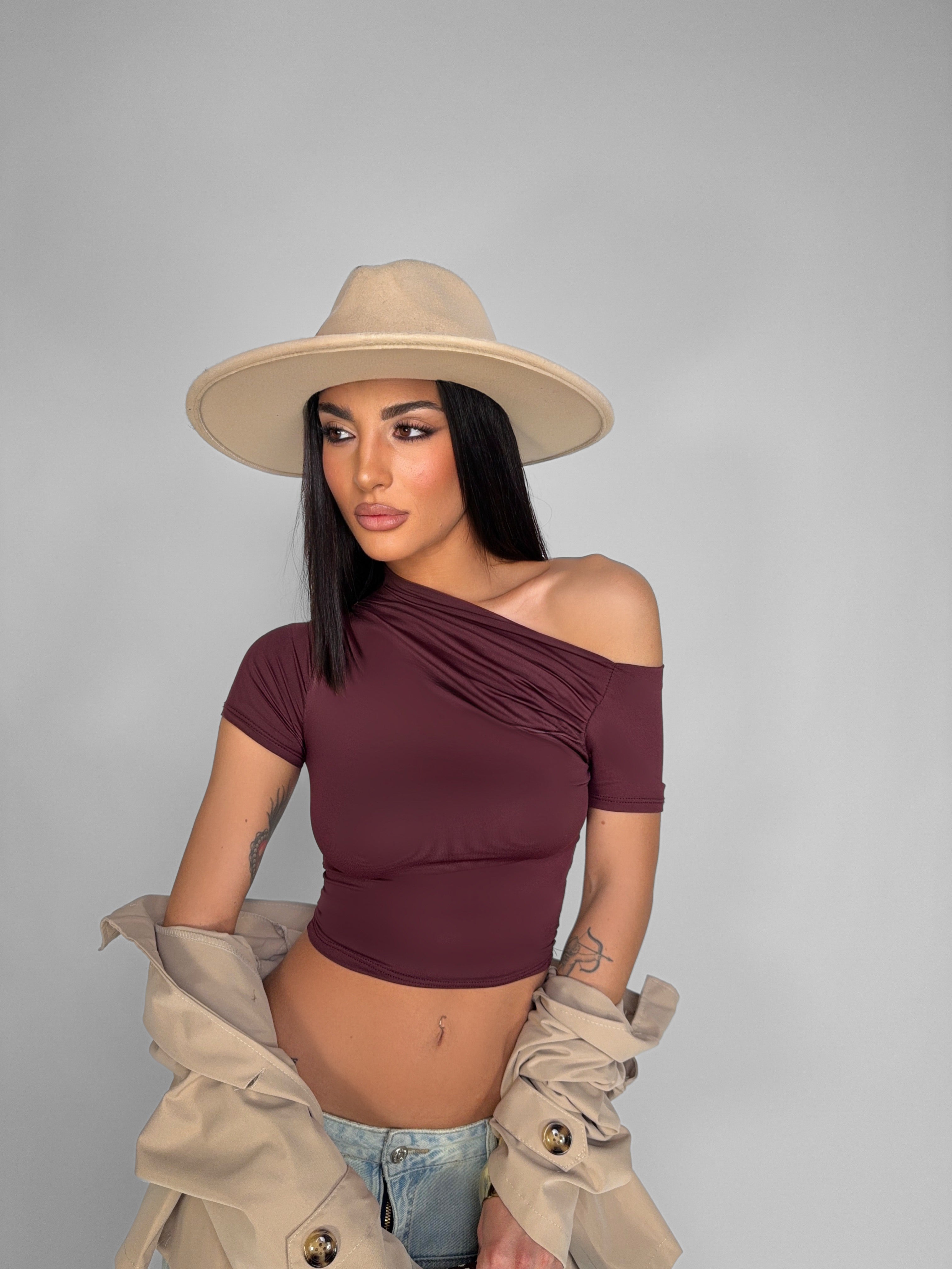 Top Draped Shoulder-Cherry Red