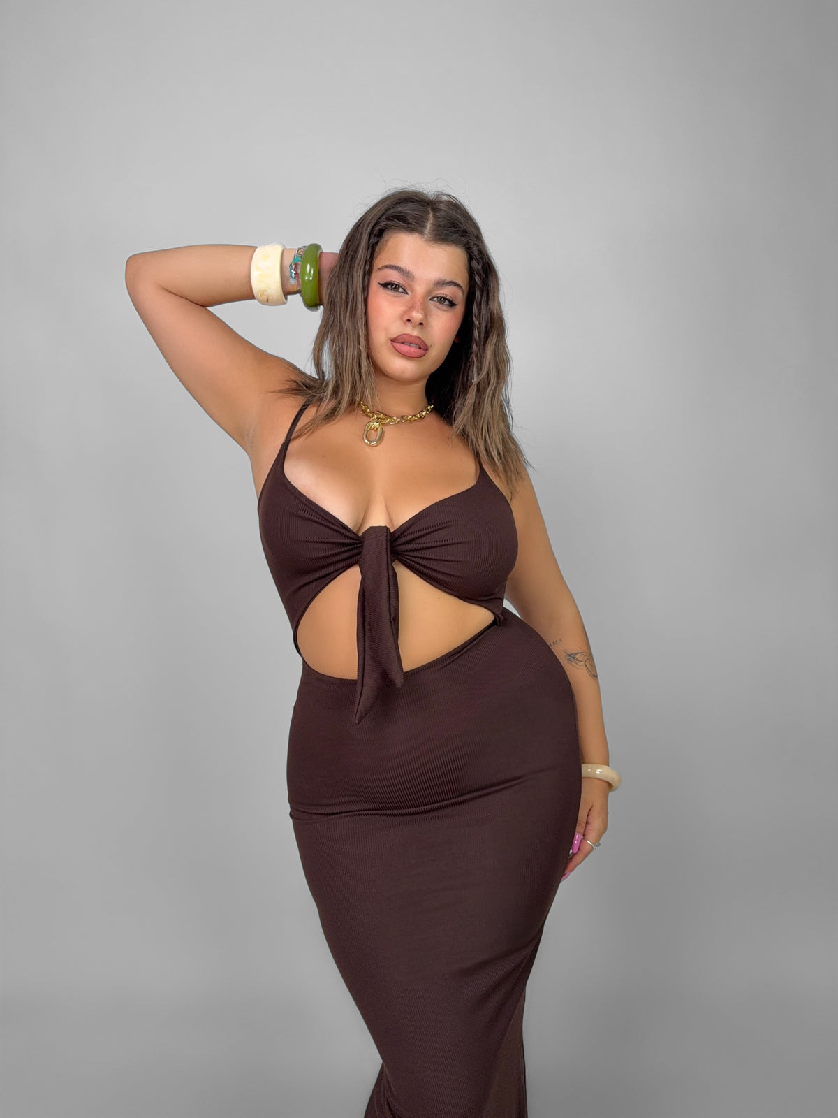 CURVY FIT - Abito Explosion - Brown
