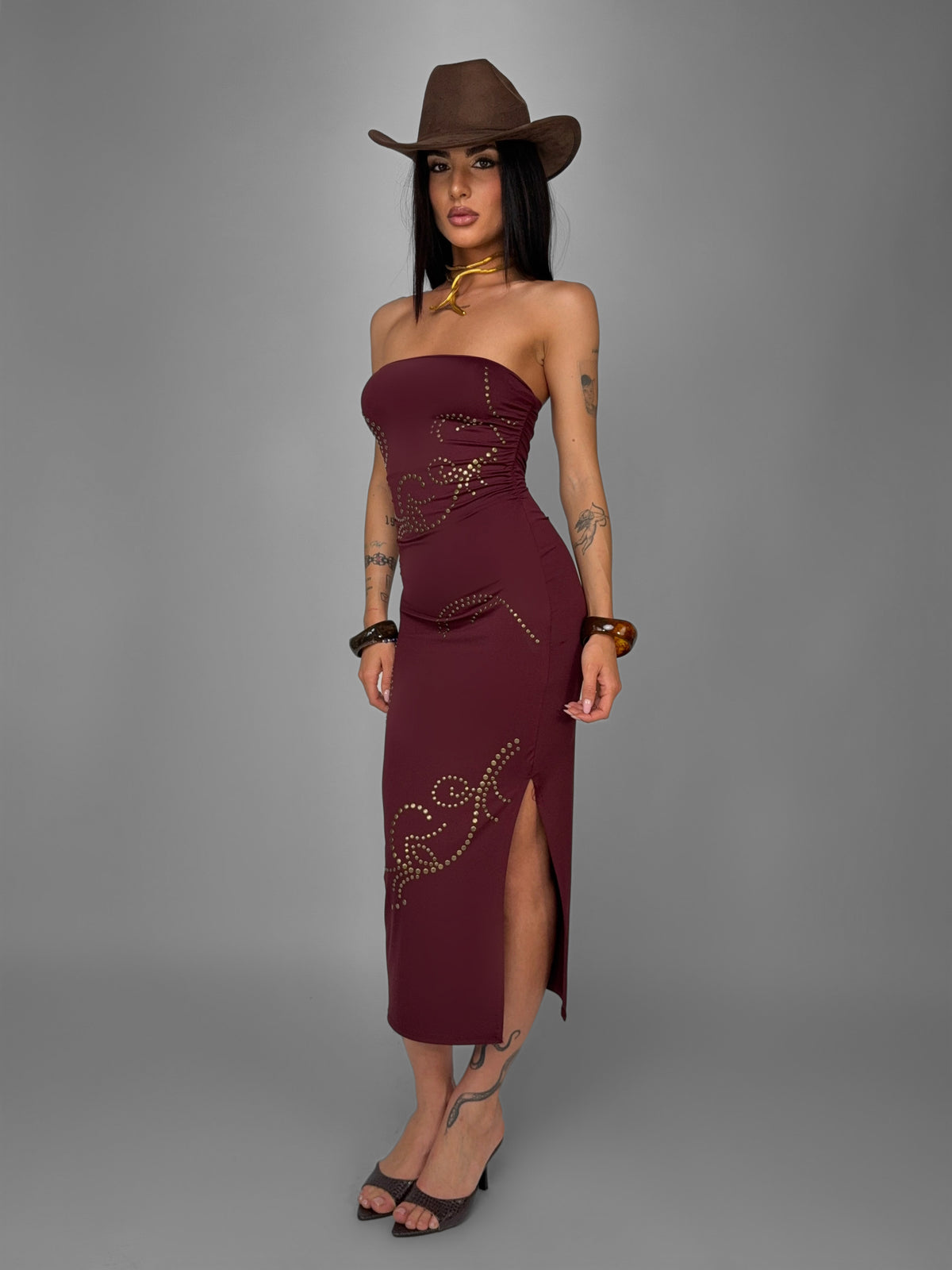 Abito Luxe Golden-Cherry Red