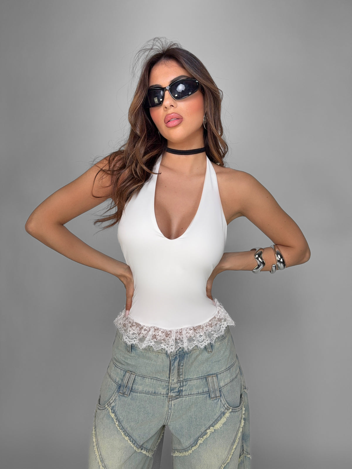 Top in pizzo bianco chiaro