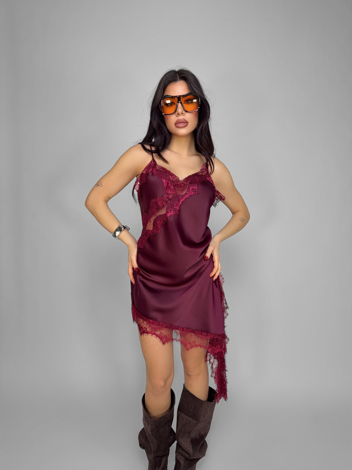 Abito Silk Detail-Cherry Red