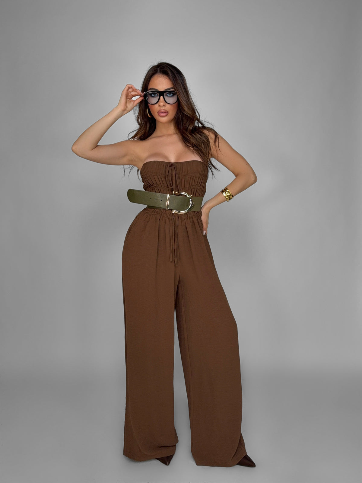 All-over Brown Jumpsuit
