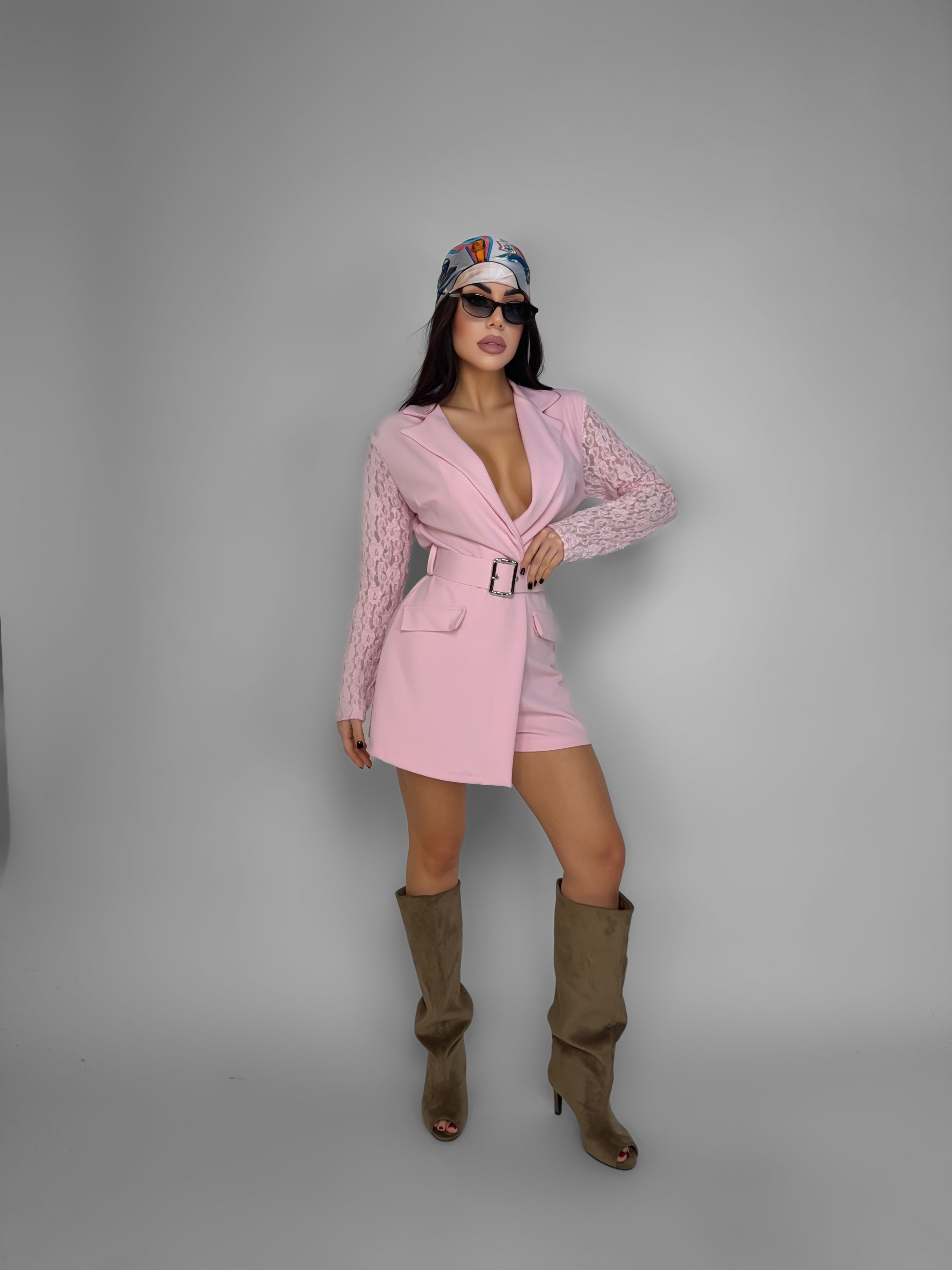 Structured Lace Jumpsuit - Pink