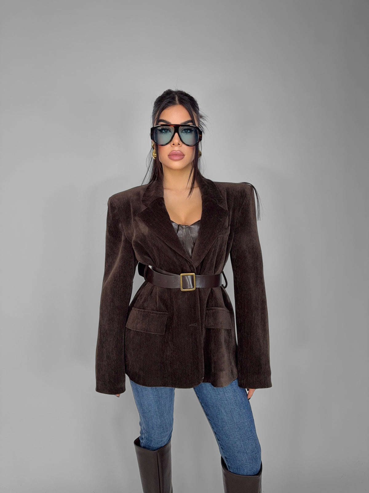 Blazer Belted Classic-Brown