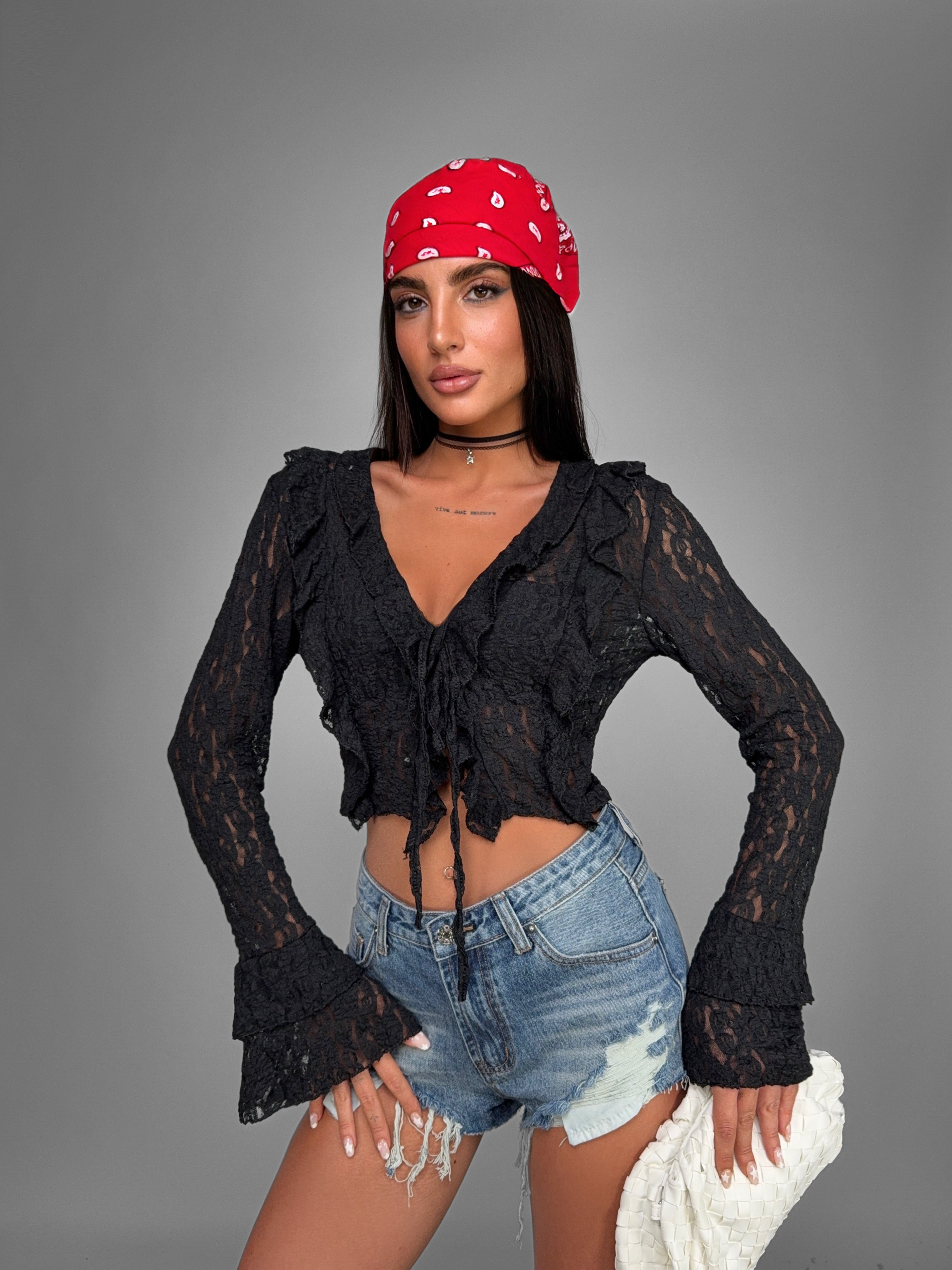 Top Lace Blossom-Black