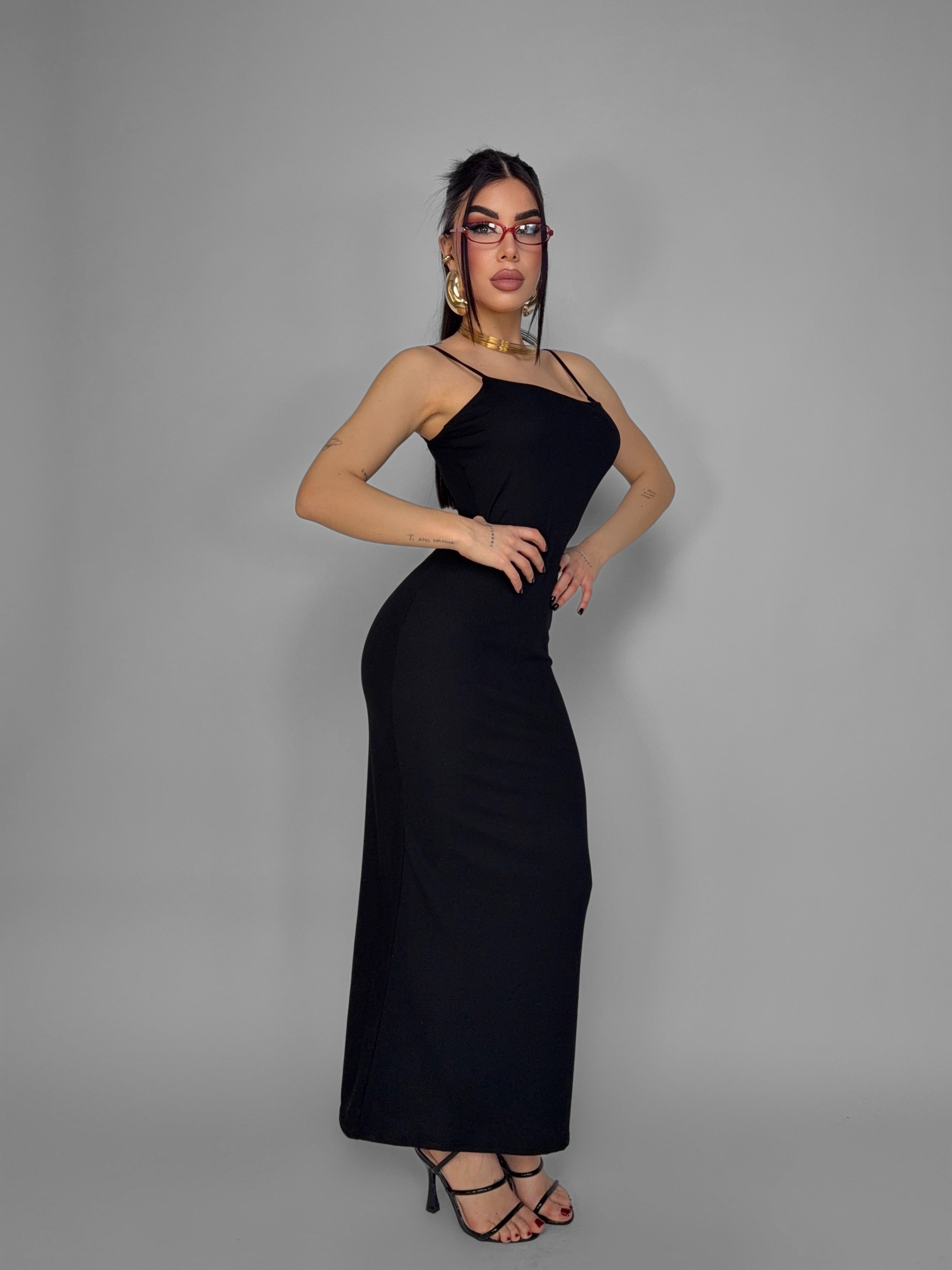 Long Ribbed Dress - Black