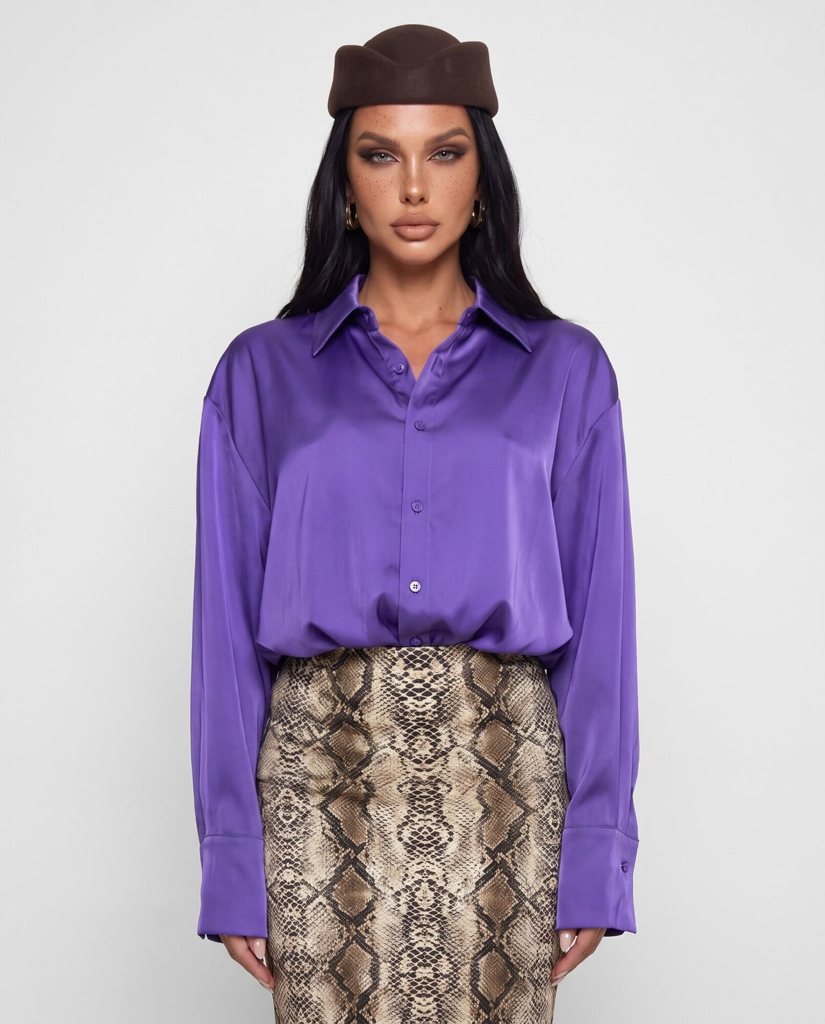 Camisa de satén brillante - Morado